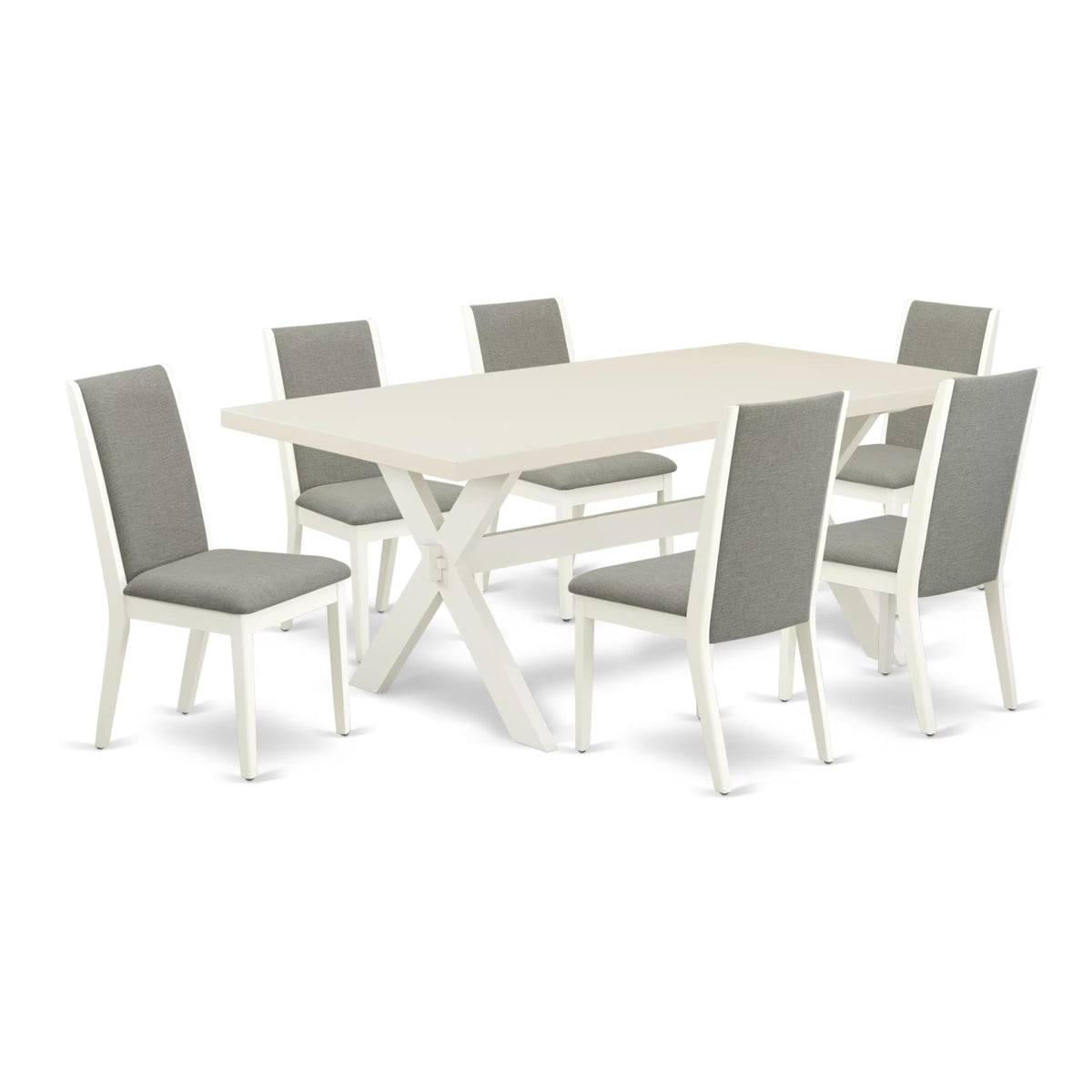 Casafoyer X-Style 7 Piece Room Furniture Set Consist Of A Rectangle Dining Table With X-Legs And 6 Shitake Linen Fabric Upholstered Chairs, 40X72 Inch, X027La206-7