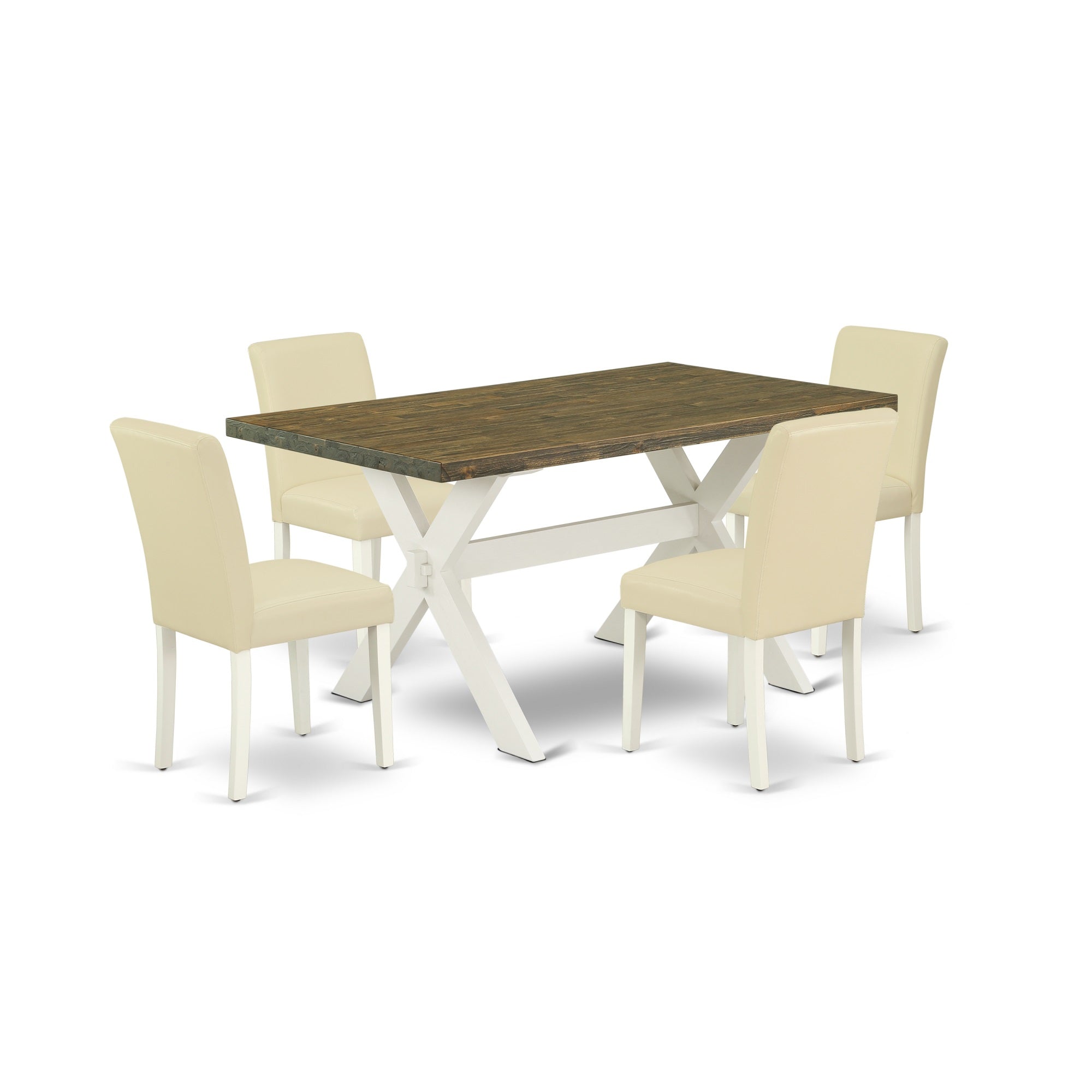 East West Furniture X076Ab264-5 5-Piece Awesome Dining Room Table Set An Outstanding Distressed Jacobean Kitchen Rectangular Table Top And 4 Gorgeous Pu Leather Kitchen Chairs With Stylish Chair Back, Linen White Finish