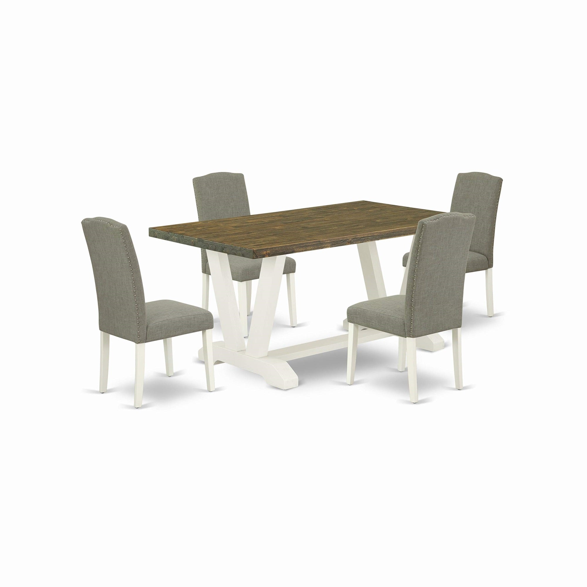East West Furniture X076En206-5 X-Style 5 Piece Room Furniture Set Includes A Rectangle Dining Table With X-Legs And 4 Dark Shitake Linen Fabric Upholstered Chairs, 36X60 Inch