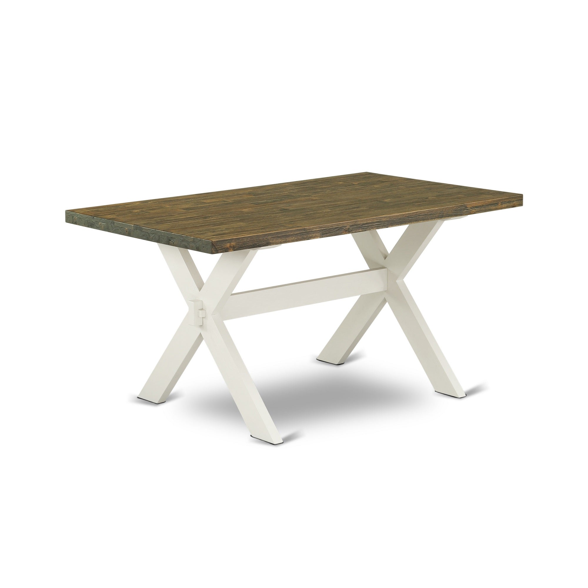 Ergode X076En206-7 7-Piece Rectangular Dining Set With Distressed Jacobean Wood Table Top And 6 Linen Fabric Parson Chairs