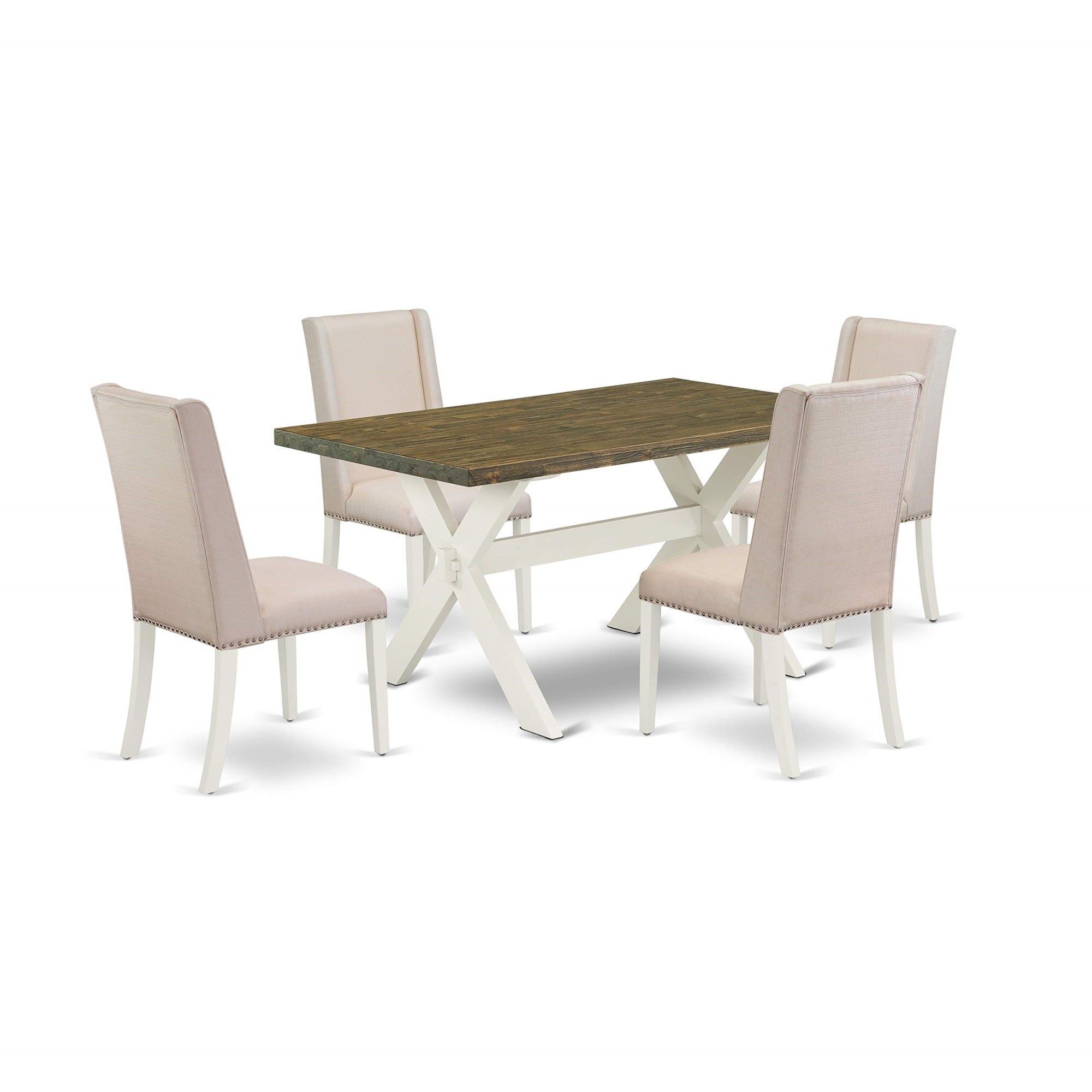 East West Furniture X076Fl201-5 X-Style 5 Piece Kitchen Set For 4 Includes A Rectangle Table With X-Legs And 4 Cream Linen Fabric Parson Dining Room Chairs, 36X60 Inch, Multi-Color