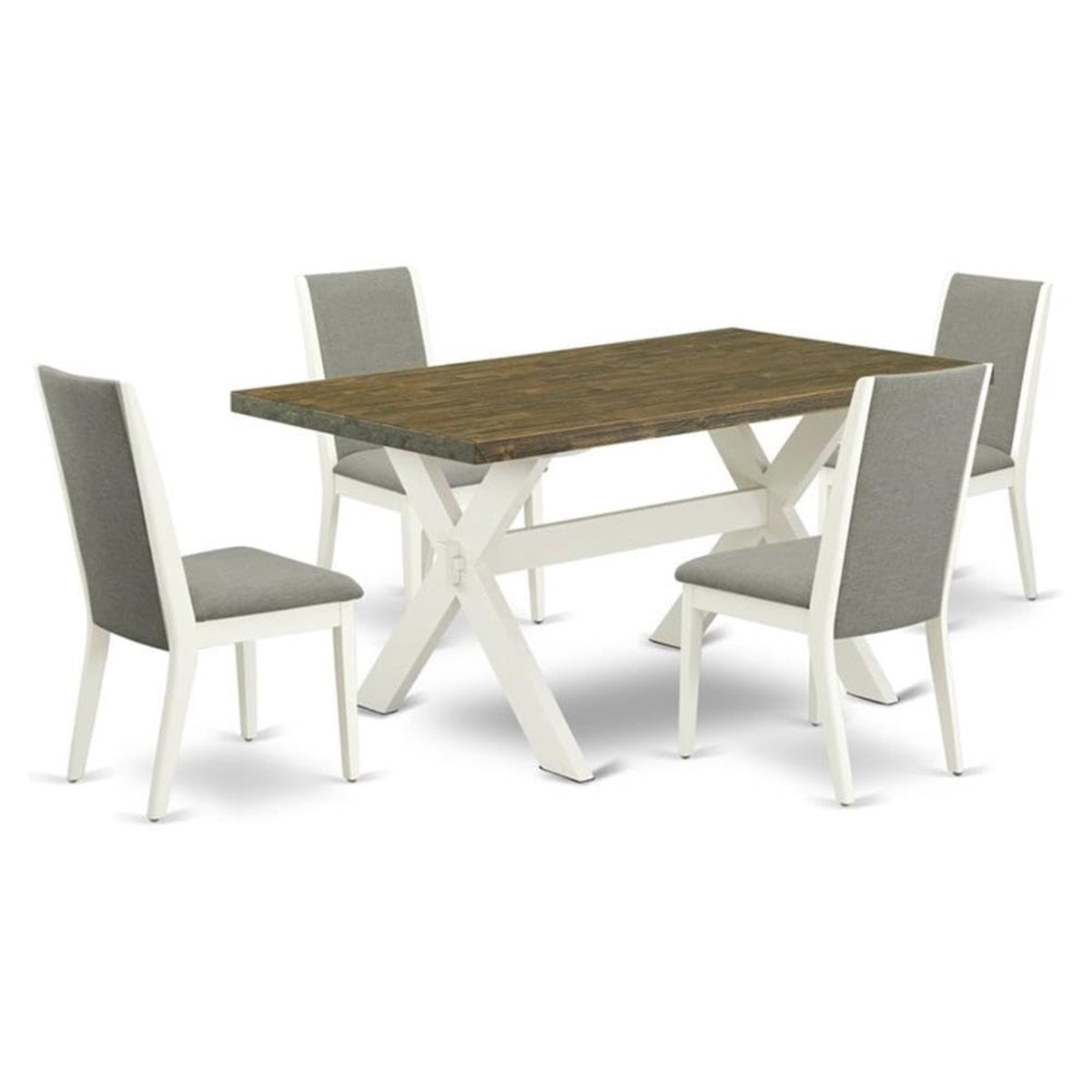 Casafoyer X-Style 5 Piece Modern Set Includes A Rectangle Wooden Table With X-Legs And 4 Shitake Linen Fabric Parson Dining Chairs, 36X60 Inch, Multi-Color