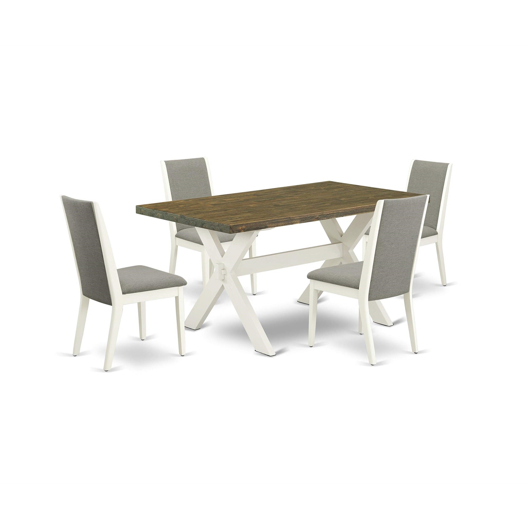 East West Furniture X076La206-5 X-Style 5 Piece Modern Set Includes A Rectangle Wooden Table With X-Legs And 4 Shitake Linen Fabric Parson Dining Chairs, 36X60 Inch