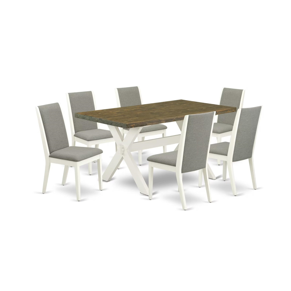 Casafoyer X-Style 7 Piece Room Set Consist Of A Rectangle Kitchen Table With X-Legs And 6 Shitake Linen Fabric Parson Dining Chairs, 36X60 Inch, Multi-Color