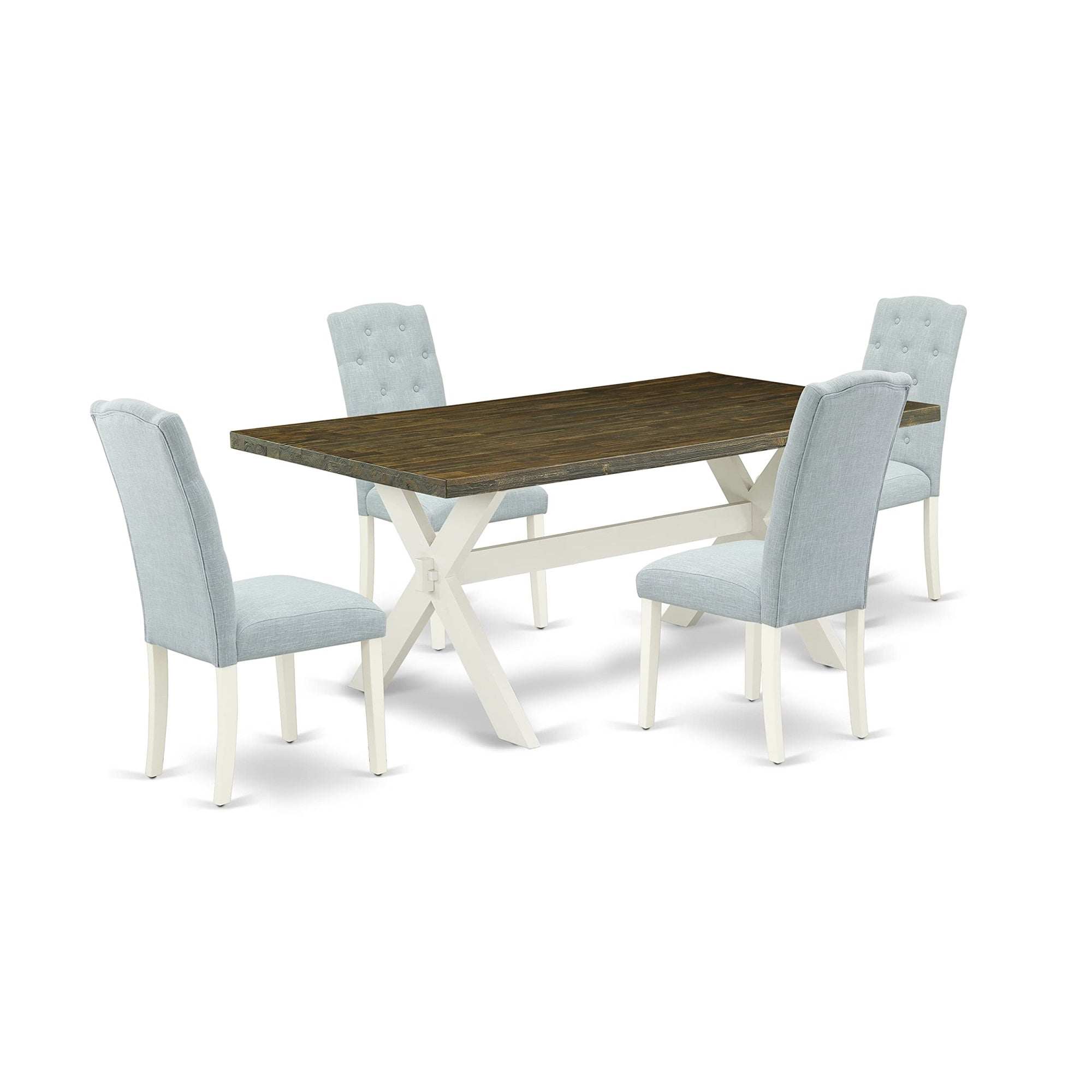 Ergode X077Ce215-5, 5-Piece Dining Table Set, 4 Mid-Century Chairs, Linen Fabric Seats, Rectangle Table With X-Legs, Easy To Clean, 40X72 Inch