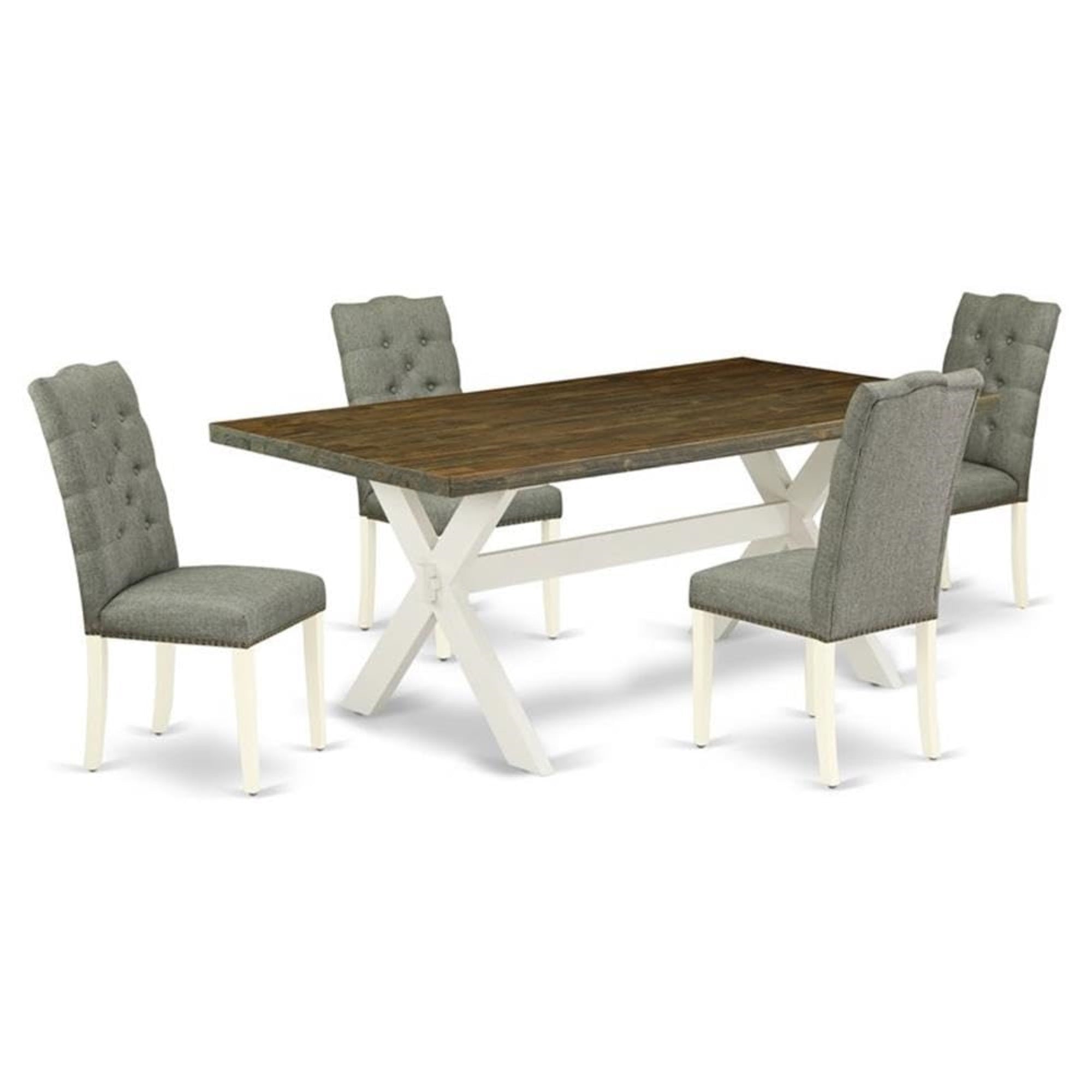 Casafoyer X077El207-5 5 Piece Dining Table Set For 4 Includes A Rectangle Kitchen Table With X-Legs And 4 Gray Linen Fabric Parson Dining Chairs, 40X72 Inch, Multi-Color