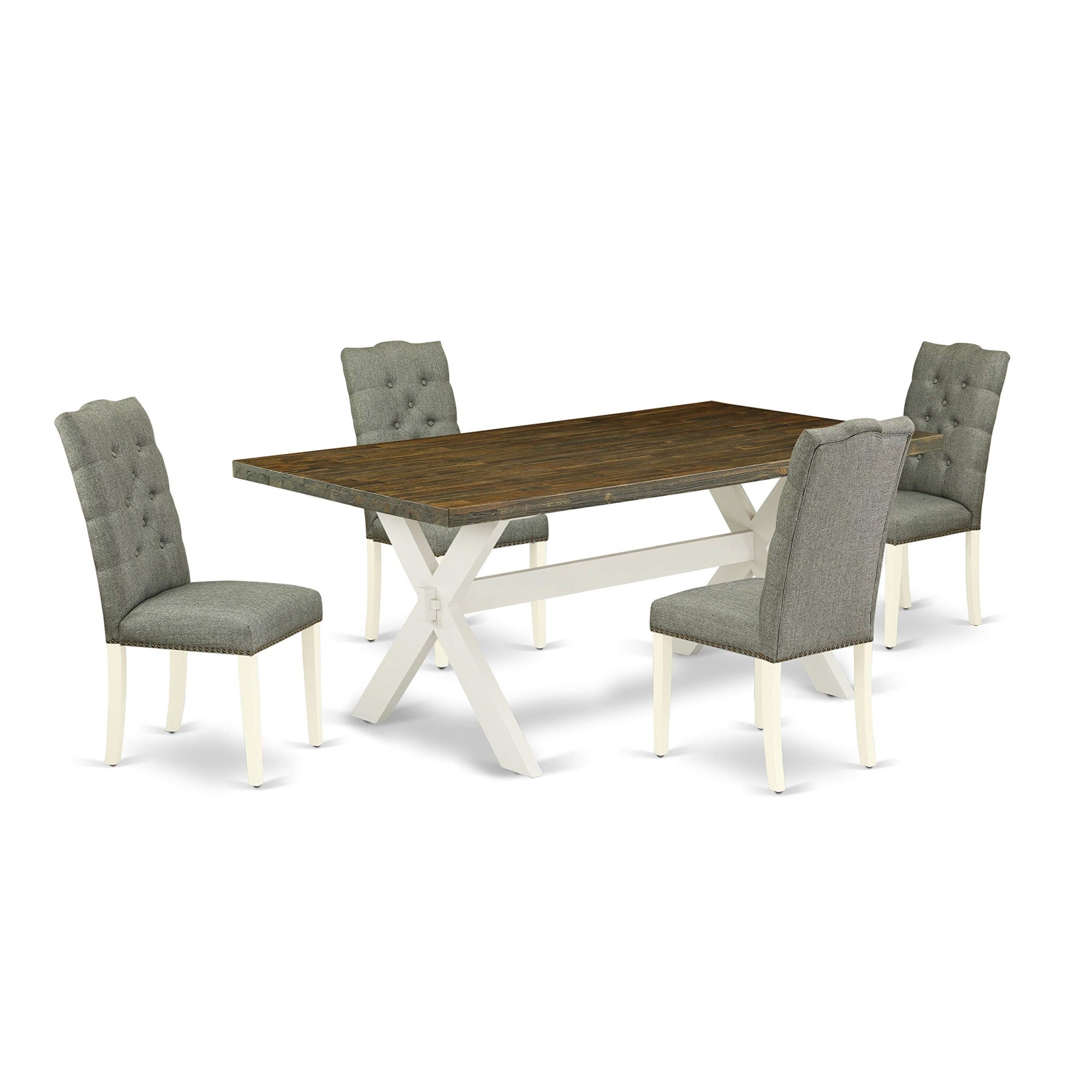 East West Furniture X077El207-5 X-Style 5 Piece Set For 4 Includes A Rectangle Kitchen Table With X-Legs And 4 Gray Linen Fabric Parson Dining Chairs, 40X72 Inch