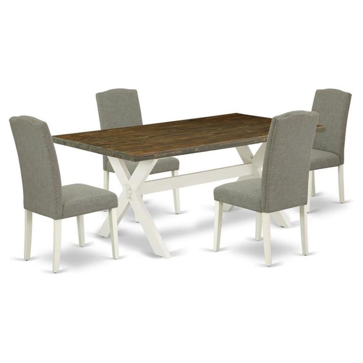 Casafoyer X077En206-5 5 Piece Modern Dining Table Set Includes A Rectangle Wooden Table With X-Legs And 4 Dark Shitake Linen Fabric Parson Chairs, 40X72 Inch, Multi-Color