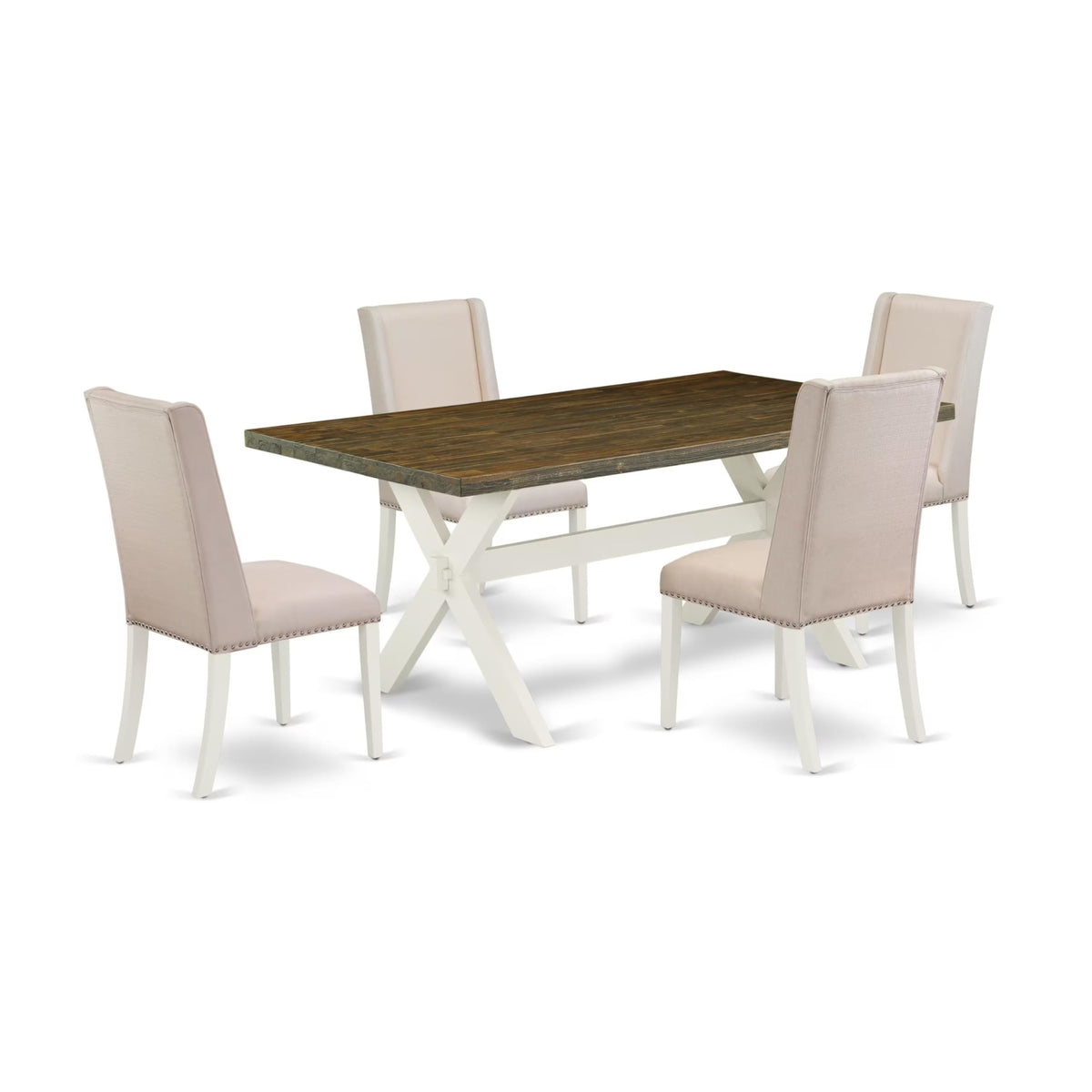 Casafoyer X077Fl201-5 5 Piece Dining Room Furniture Set Includes A Rectangle Dining Table With X-Legs And 4 Cream Linen Fabric Parsons Chairs, 40X72 Inch, Multi-Color