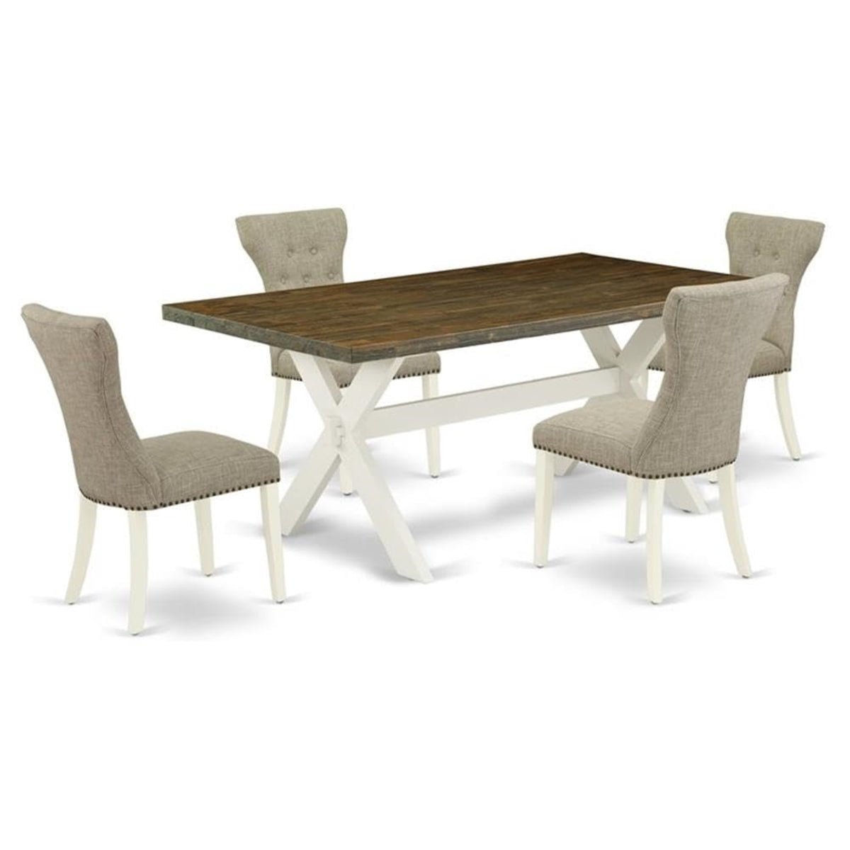 Casafoyer X-Style 5 Piece Kitchen Set Includes A Rectangle Dining Room Table With X-Legs And 4 Doeskin Linen Fabric Parsons Chairs, X077Ga235-5, Multi-Color