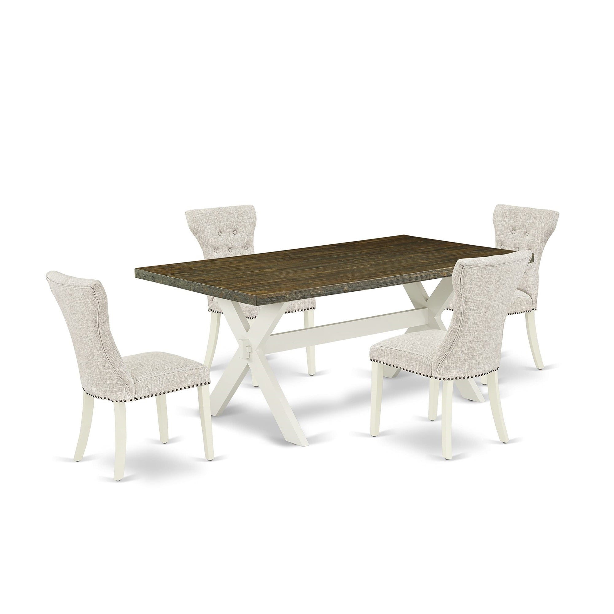 Ergode X077Ga235-5, 5-Piece Dinette Set, Rectangle Table With X-Legs, 4 Doeskin Linen Fabric Parsons Chairs, 40X72 Inch