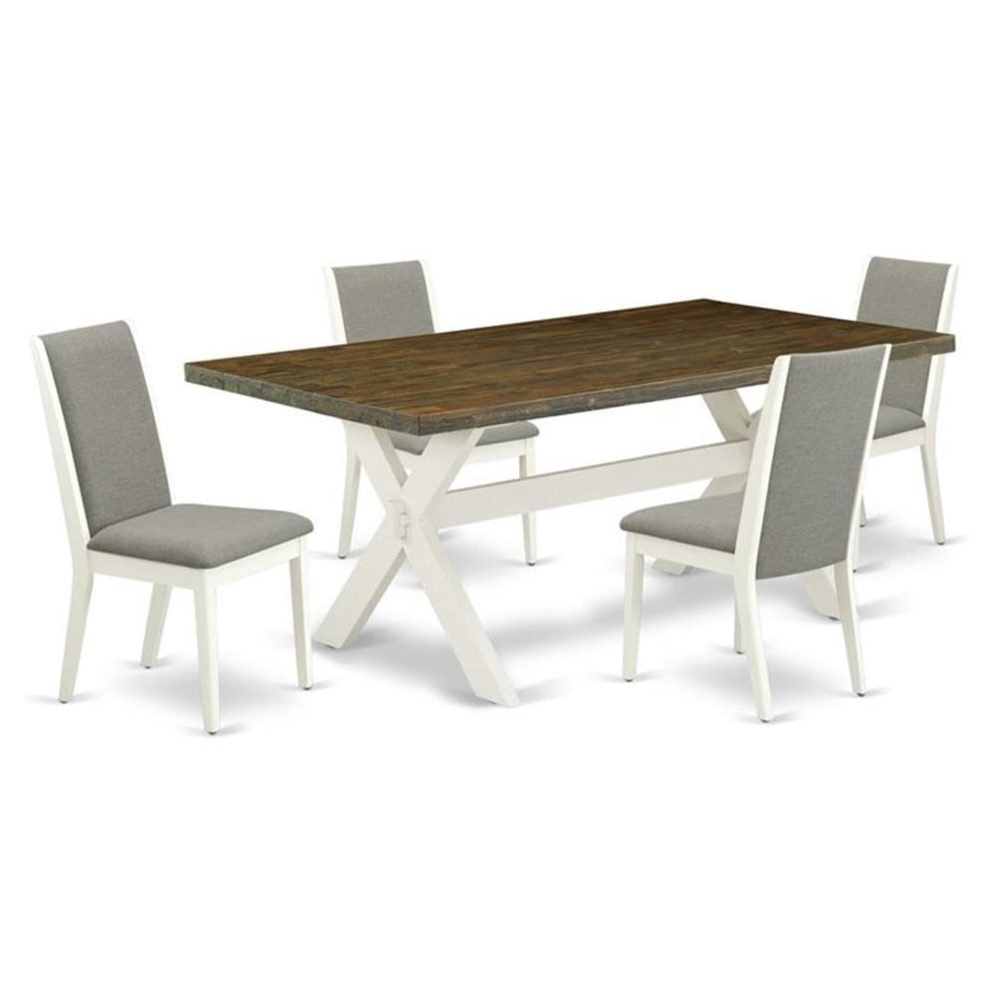 Casafoyer X077La206-5 5 Piece Dinette Set For 4 Includes A Rectangle Dining Table With X-Legs And 4 Shitake Linen Fabric Parson Dining Room Chairs, 40X72 Inch, Multi-Color