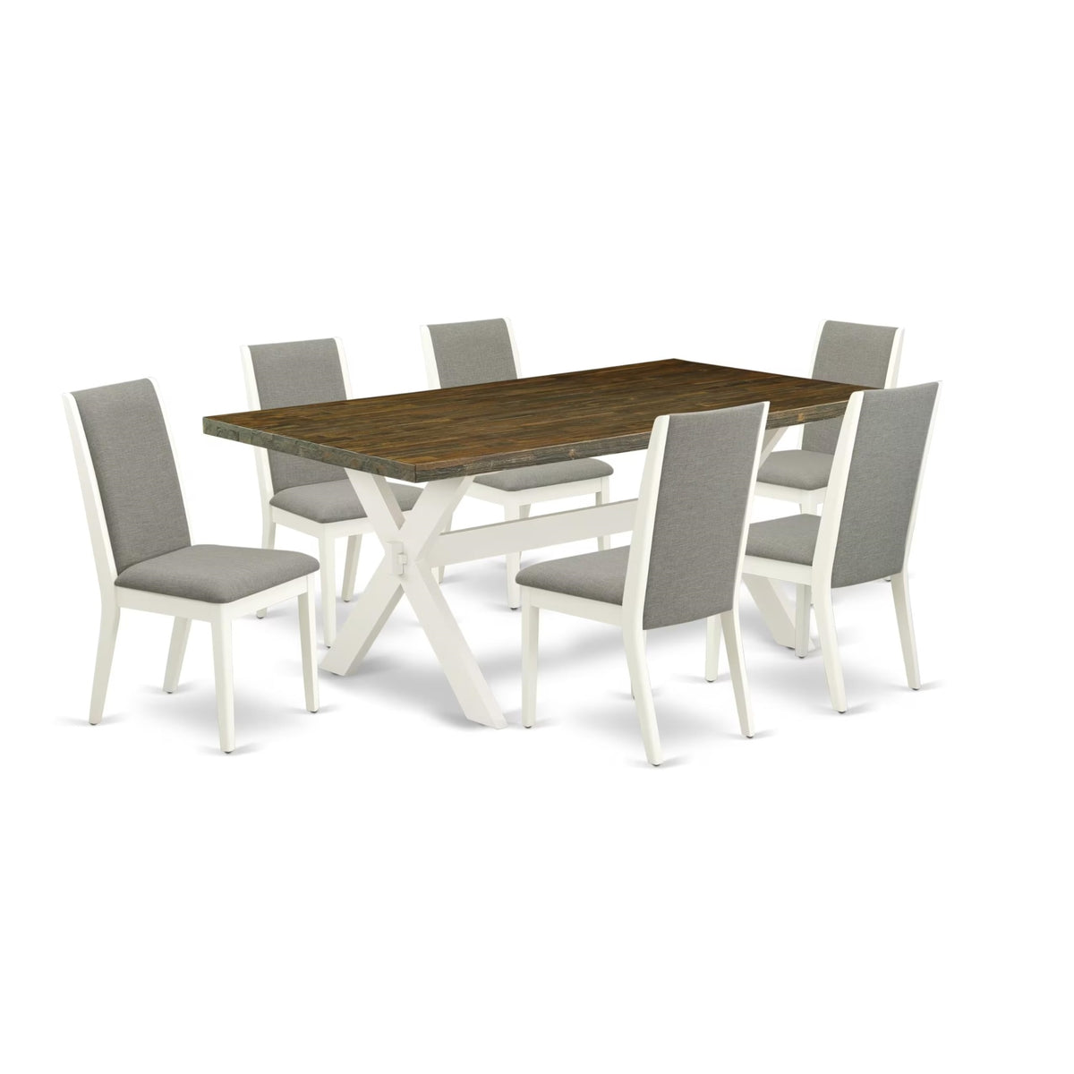 Casafoyer X-Style 7 Piece Modern Dining Set Consist Of A Rectangle Wooden Table With X-Legs And 6 Shitake Linen Fabric Upholstered Chairs, 40X72 Inch, Multi-Color