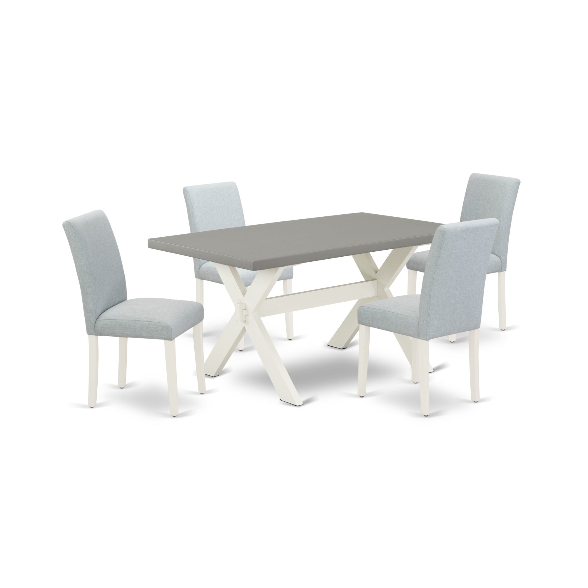 East West Furniture 5-Pc Dining Room Table Set Includes 4 Dining Chairs With Upholstered Seat And High Back And A Rectangular Dinner Table - Linen White Finish