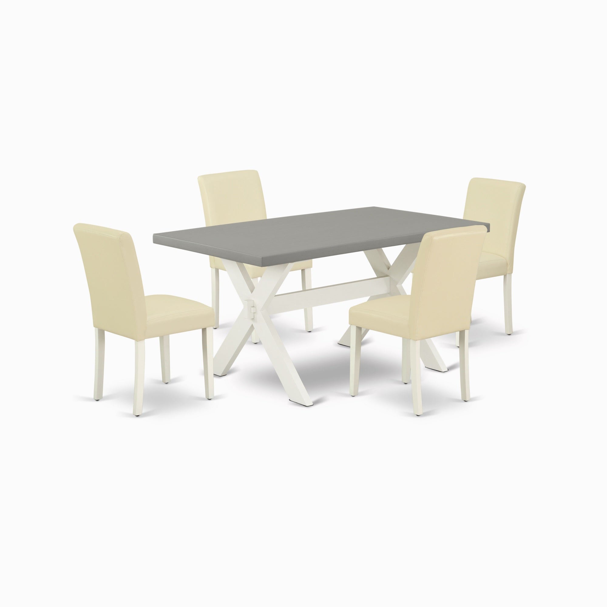 East West Furniture X096Ab264-5 5-Piece Fashionable Modern Dining Table Set A Superb Cement Color Rectangular Dining Table Top And 4 Beautiful Pu Leather Dining Chairs With Stylish Chair Back, Linen White Finish