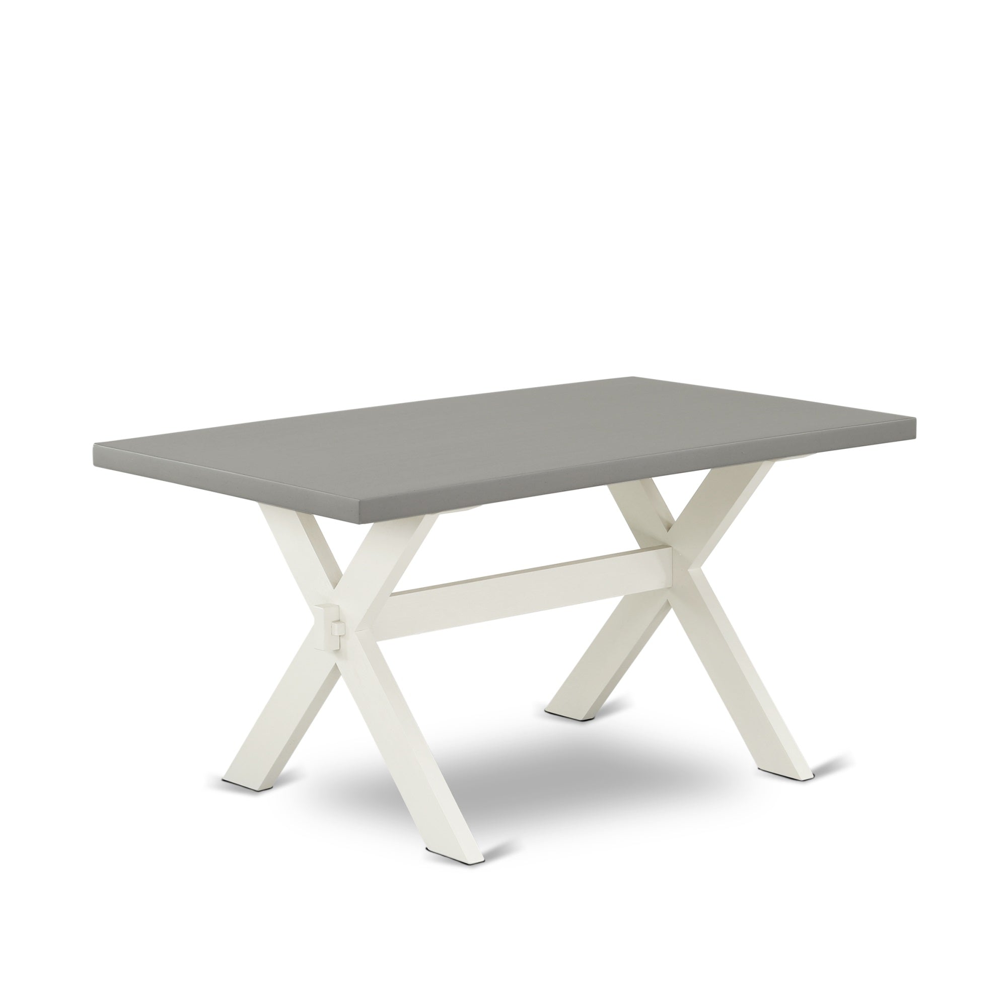 East West Furniture X096Ab264-6 6-Piece Amazing Dining Table Set A High Quality Cement Color Wood Table Top And Cement Color Indoor Bench And 4 Lovely Pu Leather Dining Chairs With Stylish Chair Back, Linen White Finish