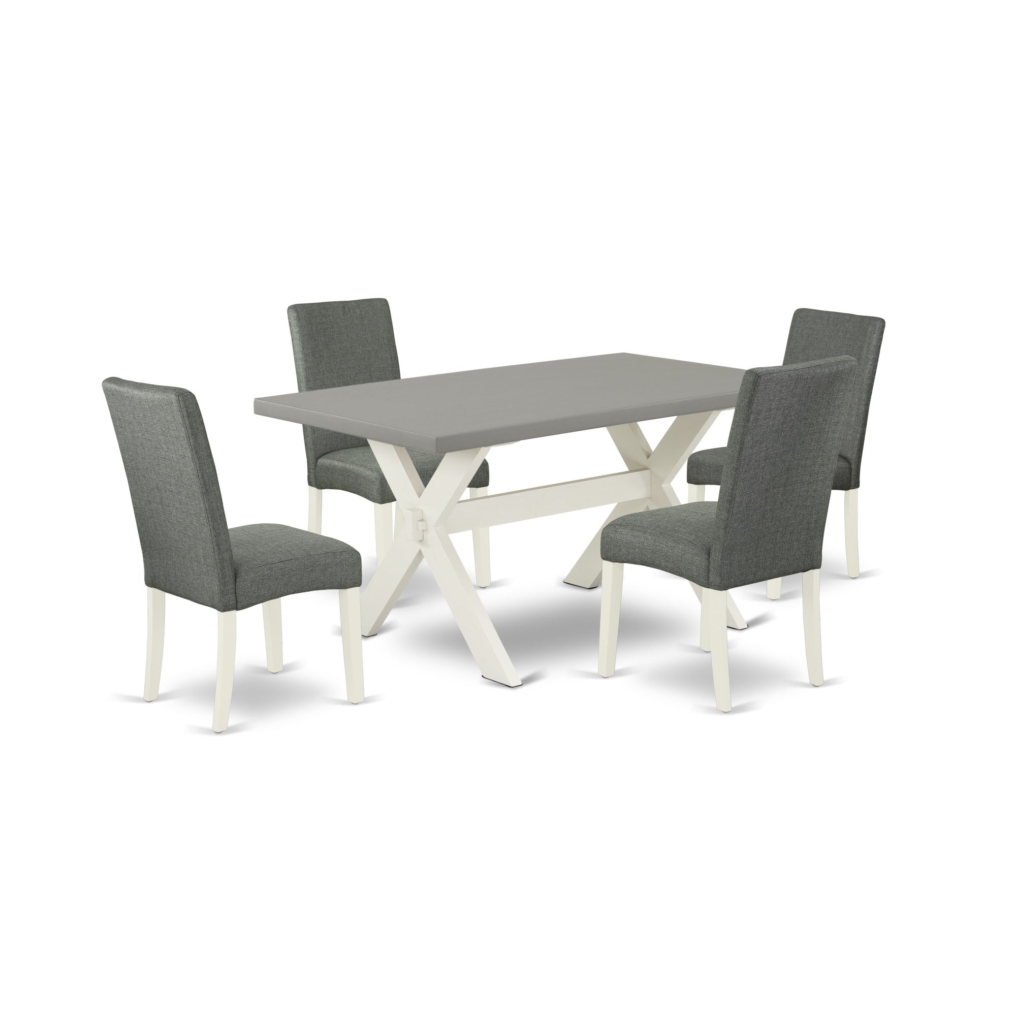 East West Furniture X096Dr207-5 5-Pc Dining Room Set - 4 Dining Padded Chairs And 1 Modern Rectangular Cement Breakfast Table Top With High Chair Back - Linen White Finish