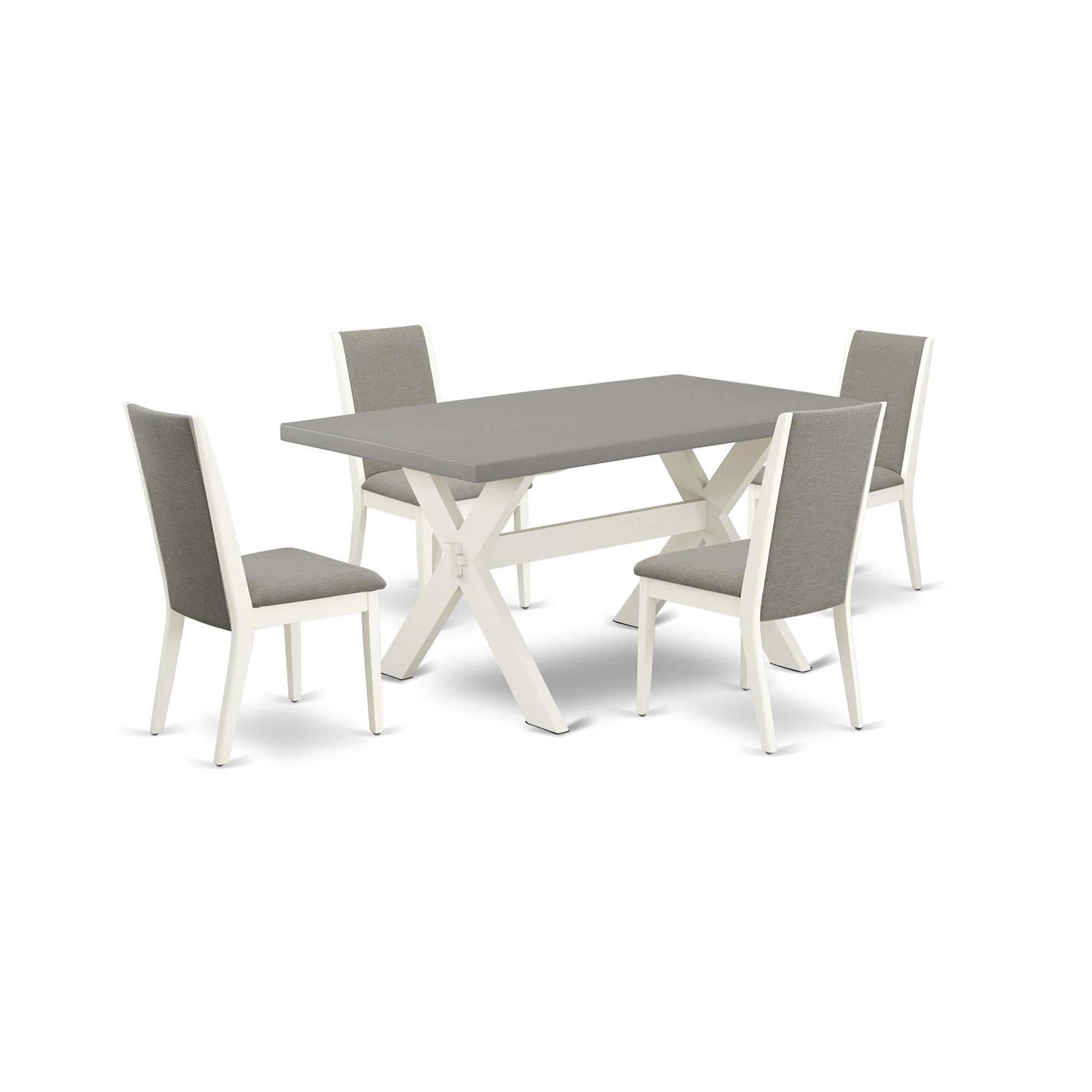 East West Furniture X096La206-5 X-Style 5 Piece Room Set Includes A Rectangle Kitchen Table With X-Legs And 4 Shitake Linen Fabric Parson Dining Chairs, 36X60 Inch, Multi-Color