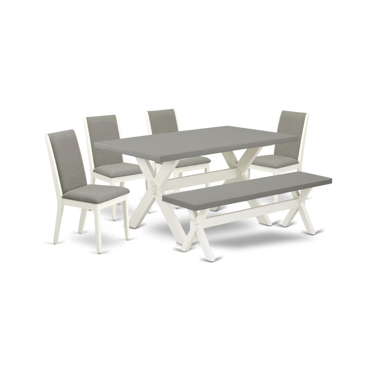 Casafoyer X-Style 6 Piece Dinette Set Contains A Rectangle Dining Table With X-Legs And 4 Shitake Linen Fabric Parson Chairs With A Bench, 36X60 Inch, Multi-Color