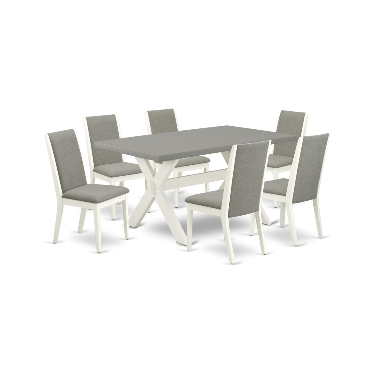 Casafoyer X096La206-7 7 Piece Dinette Set Consist Of A Rectangle Dining Room Table With X-Legs And 6 Shitake Linen Fabric Parson Dining Chairs, 36X60 Inch, Multi-Color