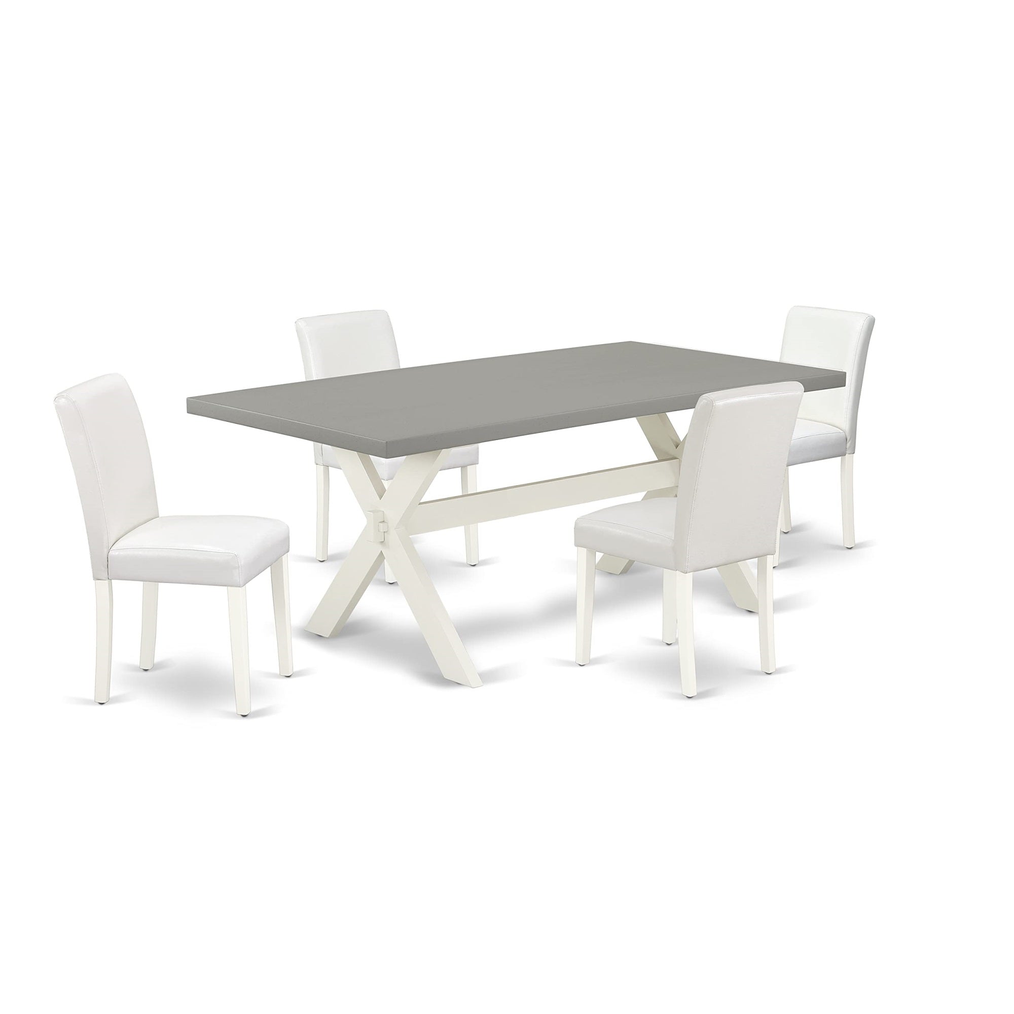 Ergode X097Ab264-5, 5-Piece Kitchen Set, White Pu Leather Chairs, Rectangle Table, High-Quality Asian Wood, 300 Lbs Capacity, Easy-To-Assemble, Ideal For Home Parties, Package Includes 4 Chairs & 1 Table