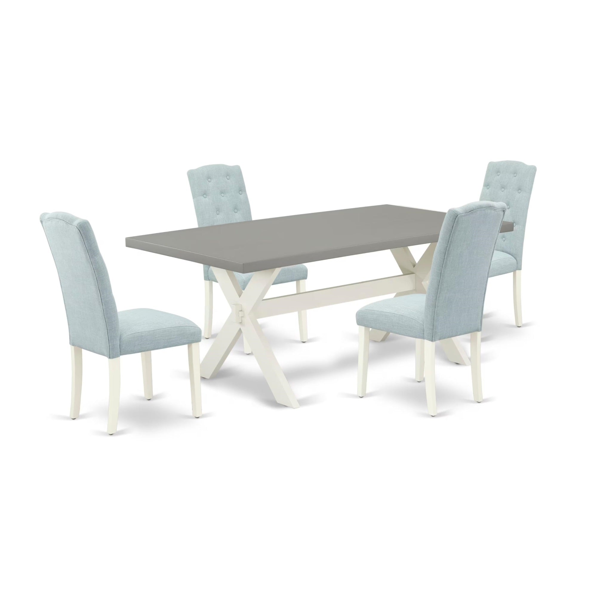 Casafoyer X097Ce215-5 5 Piece Dining Room Table Set Includes A Rectangle Dining Table With X-Legs And 4 Baby Blue Linen Fabric Upholstered Parson Chairs, 40X72 Inch, Multi-Color