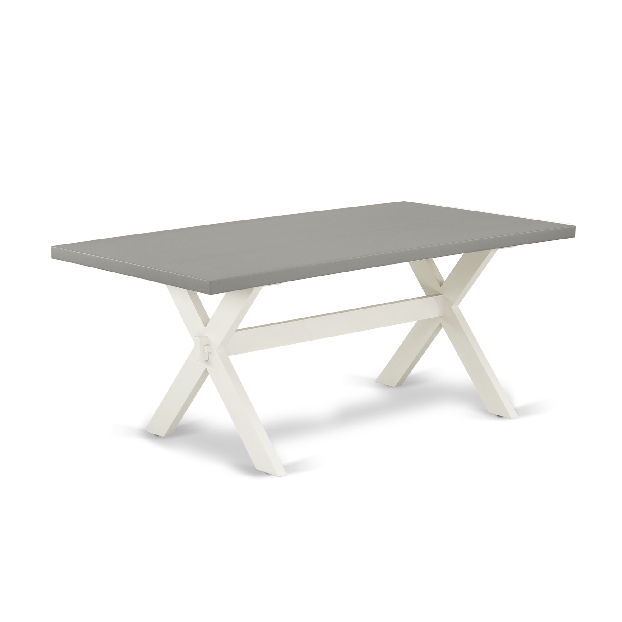 Ergode 6-Piece Kitchen Dining Set - 4 Parson Chairs, Modern Table, Wood Bench - Baby Blue Linen, Button Tufted, Wooden Cross Legs - Asian Hardwood, Cement Top - Linen White Legs - 72'X40' Table, 22'X19'X41' Chairs, 72'X15'X18' Bench