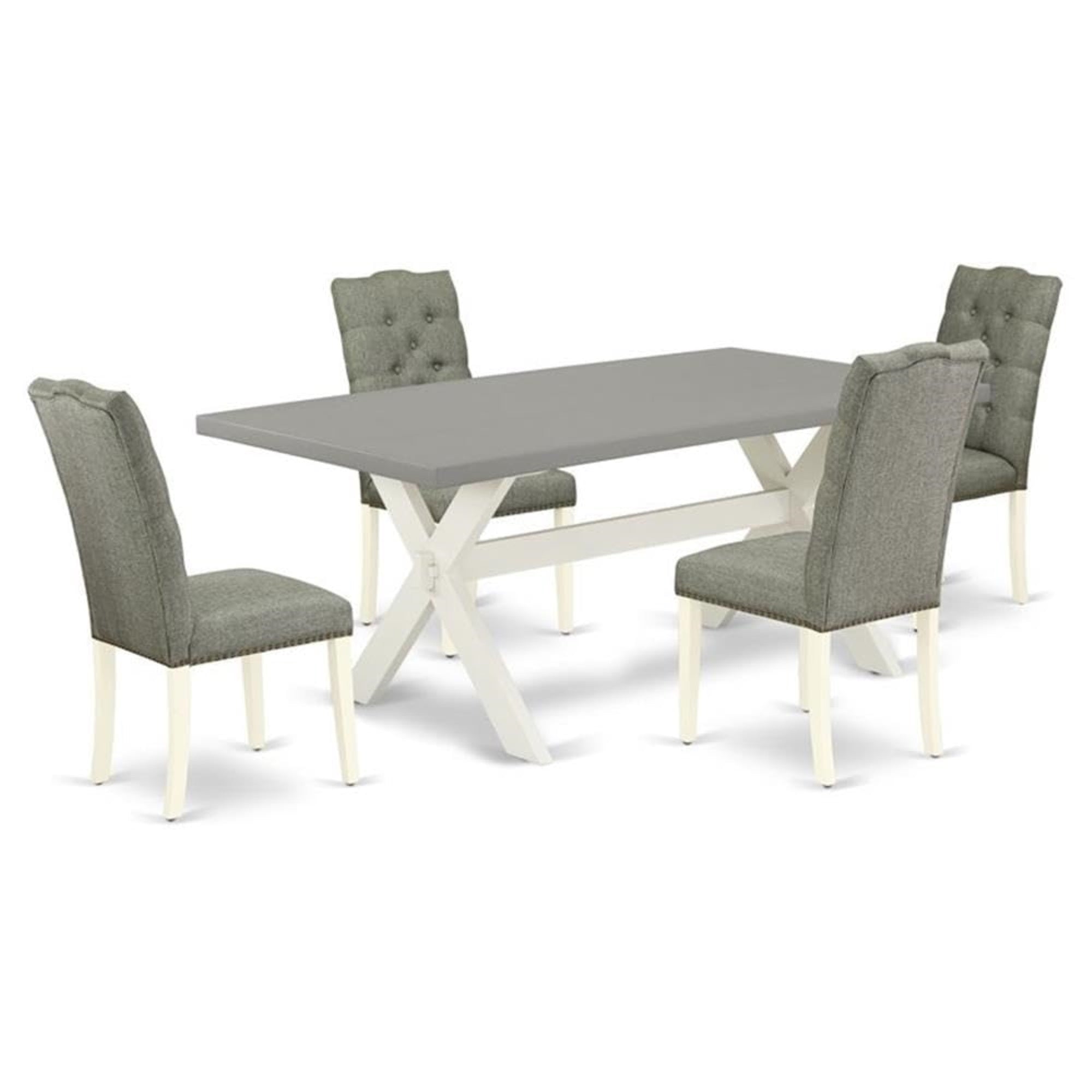 Casafoyer X097El207-5 5 Piece Dinette Set For 4 Includes A Rectangle Dining Room Table With X-Legs And 4 Gray Linen Fabric Parsons Dining Chairs, 40X72 Inch, Multi-Color