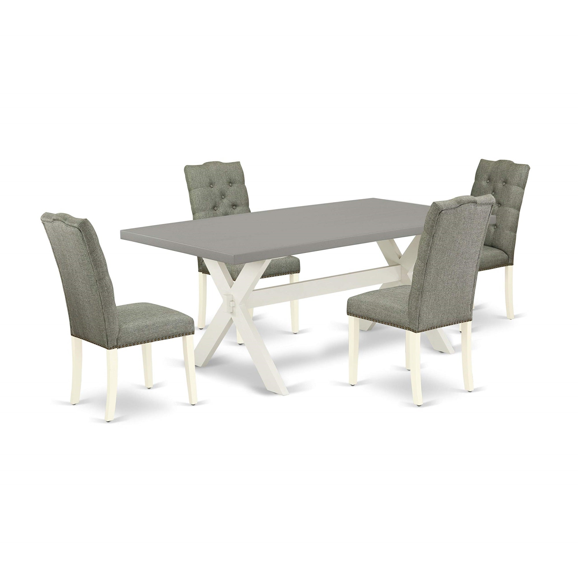 East West Furniture X097El207-5 X-Style 5 Piece Dinette Set For 4 Includes A Rectangle Room Table With X-Legs And 4 Gray Linen Fabric Parsons Dining Chairs, 40X72 Inch