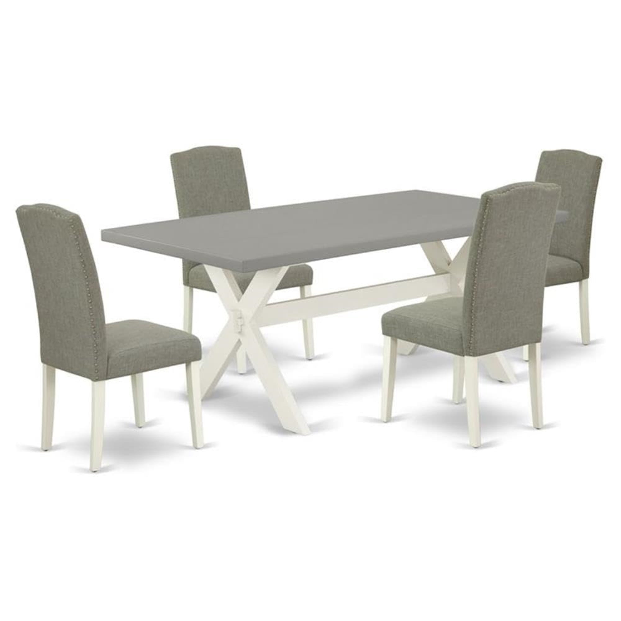 Casafoyer X097En206-5 5 Piece Dining Table Set Includes A Rectangle Dining Room Table With X-Legs And 4 Dark Shitake Linen Fabric Upholstered Chairs, 40X72 Inch, Multi-Color