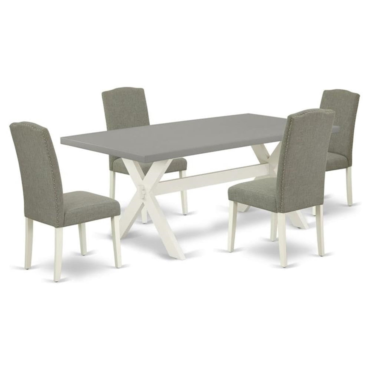 Casafoyer X097En206-5 5 Piece Dining Table Set Includes A Rectangle Dining Room Table With X-Legs And 4 Dark Shitake Linen Fabric Upholstered Chairs, 40X72 Inch, Multi-Color