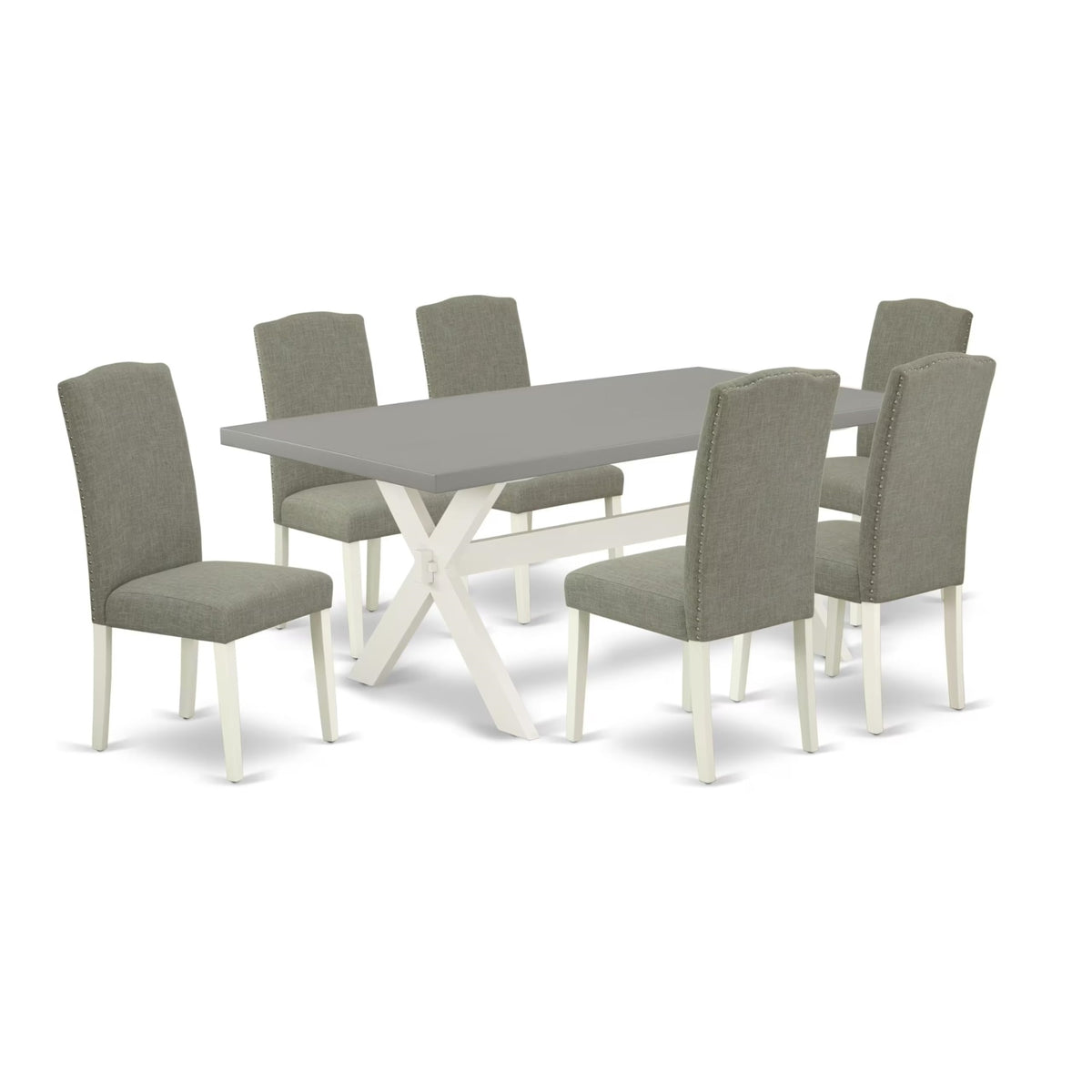 Casafoyer X097En206-7 7 Piece Dining Room Table Set Consist Of A Rectangle Kitchen Table With X-Legs And 6 Dark Shitake Linen Fabric Parson Dining Chairs, 40X72 Inch, Multi-Color
