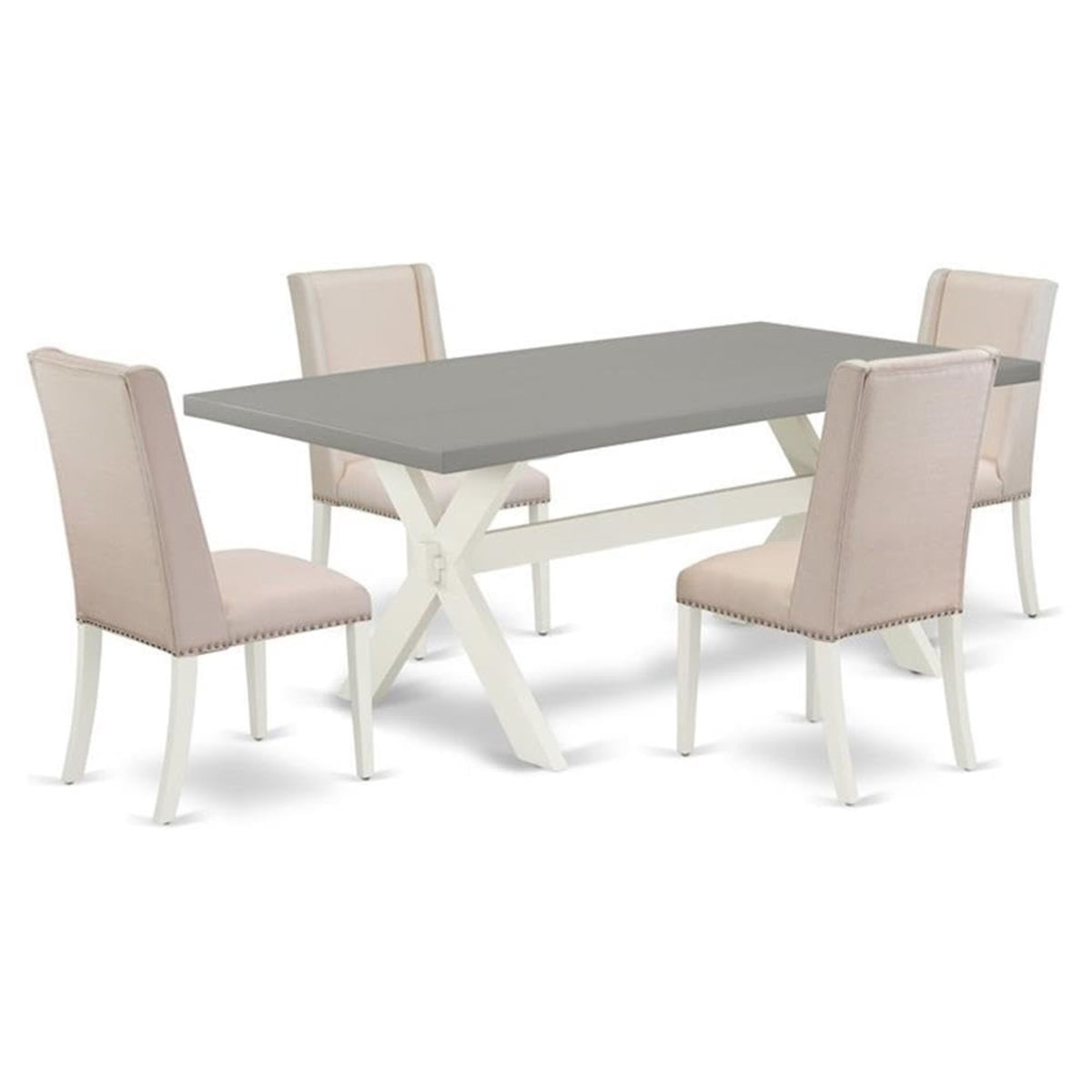Casafoyer X097Fl201-5 5 Piece Modern Dining Table Set Includes A Rectangle Wooden Table With X-Legs And 4 Cream Linen Fabric Upholstered Chairs, 40X72 Inch, Multi-Color