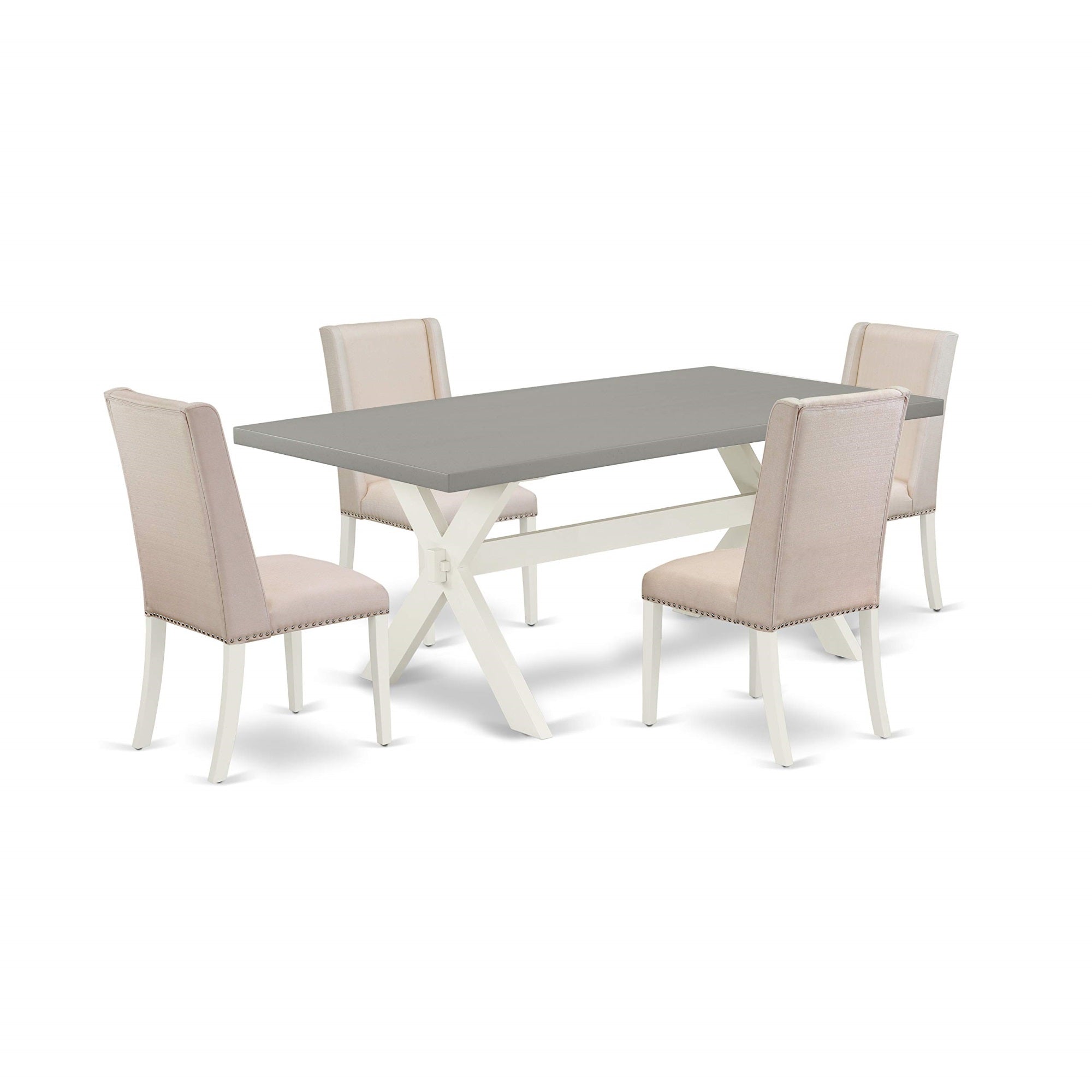 East West Furniture X097Fl201-5 5 Piece Modern Dining Table Set Includes A Rectangle Wooden Table With X-Legs And 4 Cream Linen Fabric Upholstered Chairs, 40X72 Inch, Multi-Color