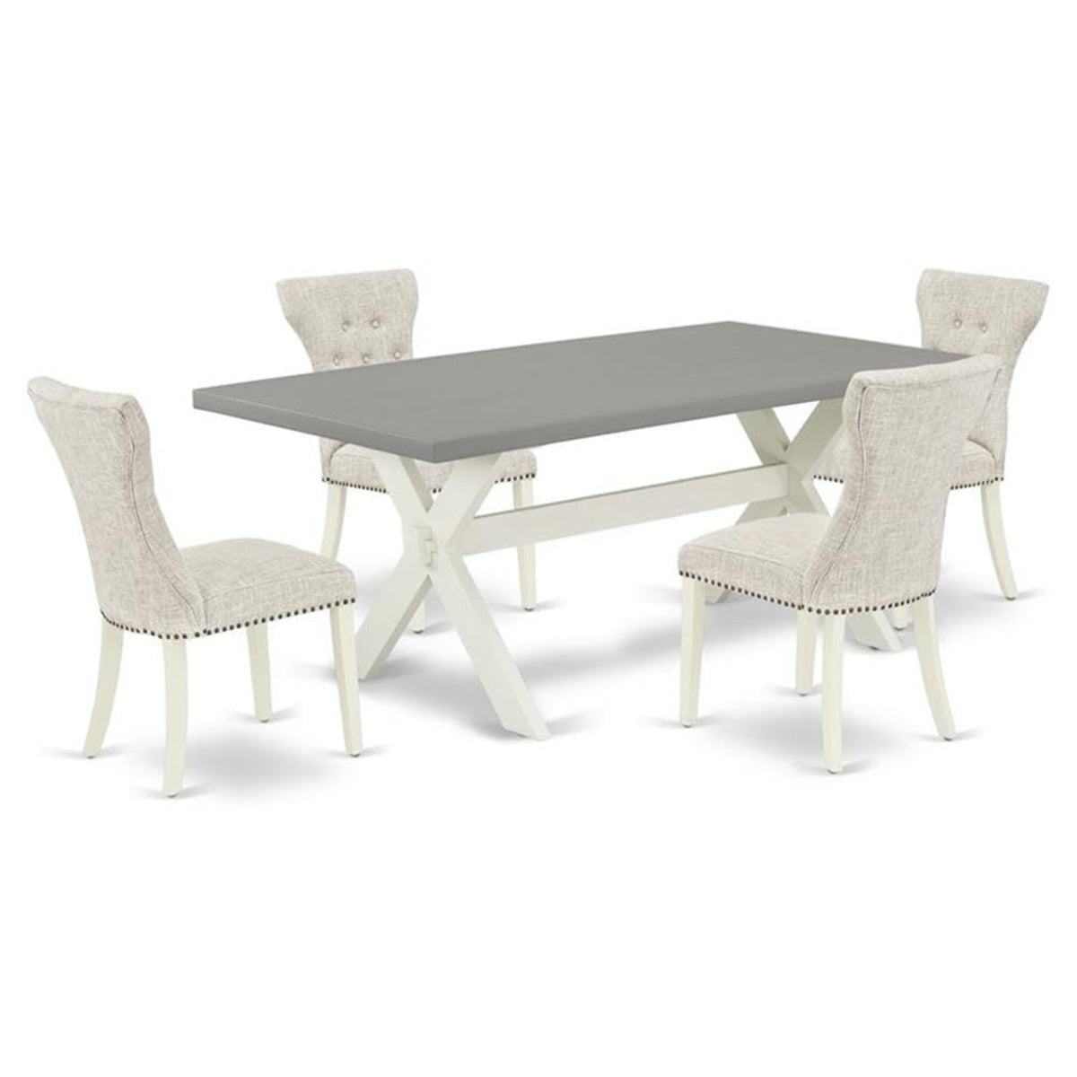 Casafoyer X-Style 5 Piece Modern Dining Set Includes A Rectangle Wooden Table With X-Legs And 4 Doeskin Linen Fabric Upholstered Chairs, X097Ga235-5, Multi-Color