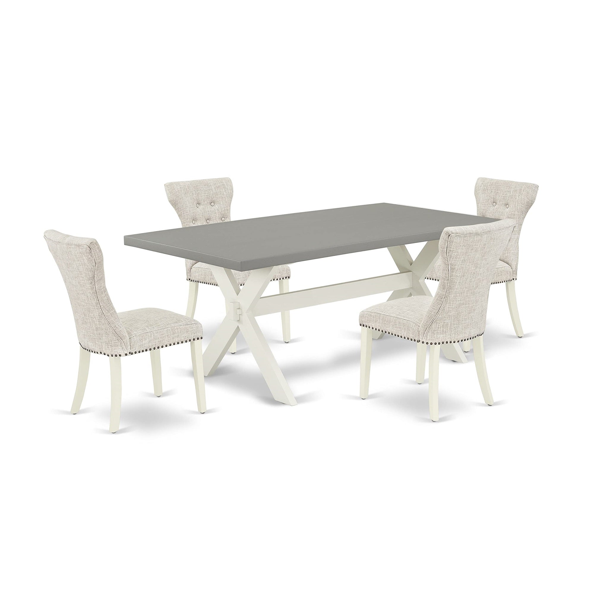 East West Furniture X097Ga235-5 X-Style 5 Piece Modern Dining Set Includes A Rectangle Wooden Table With X-Legs And 4 Doeskin Linen Fabric Upholstered Chairs, 40X72 Inch