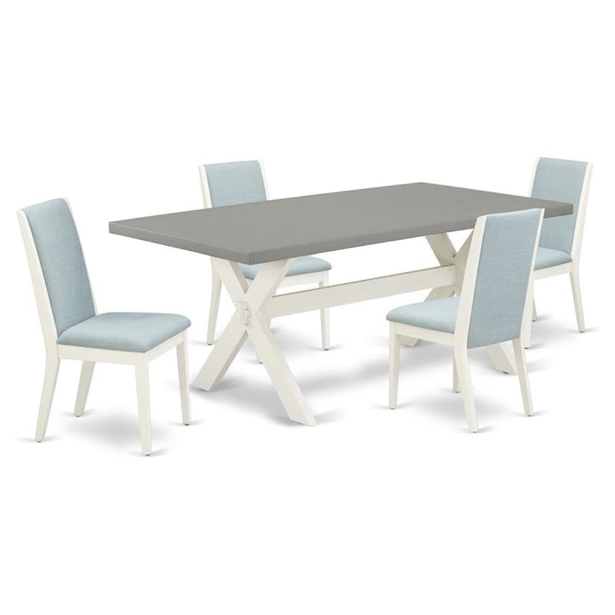 Casafoyer X-Style 5 Piece Kitchen Set For 4 Includes A Rectangle Dining Room Table With X-Legs And 4 Baby Blue Linen Fabric Upholstered Chairs, 40X72 Inch, Multi-Color