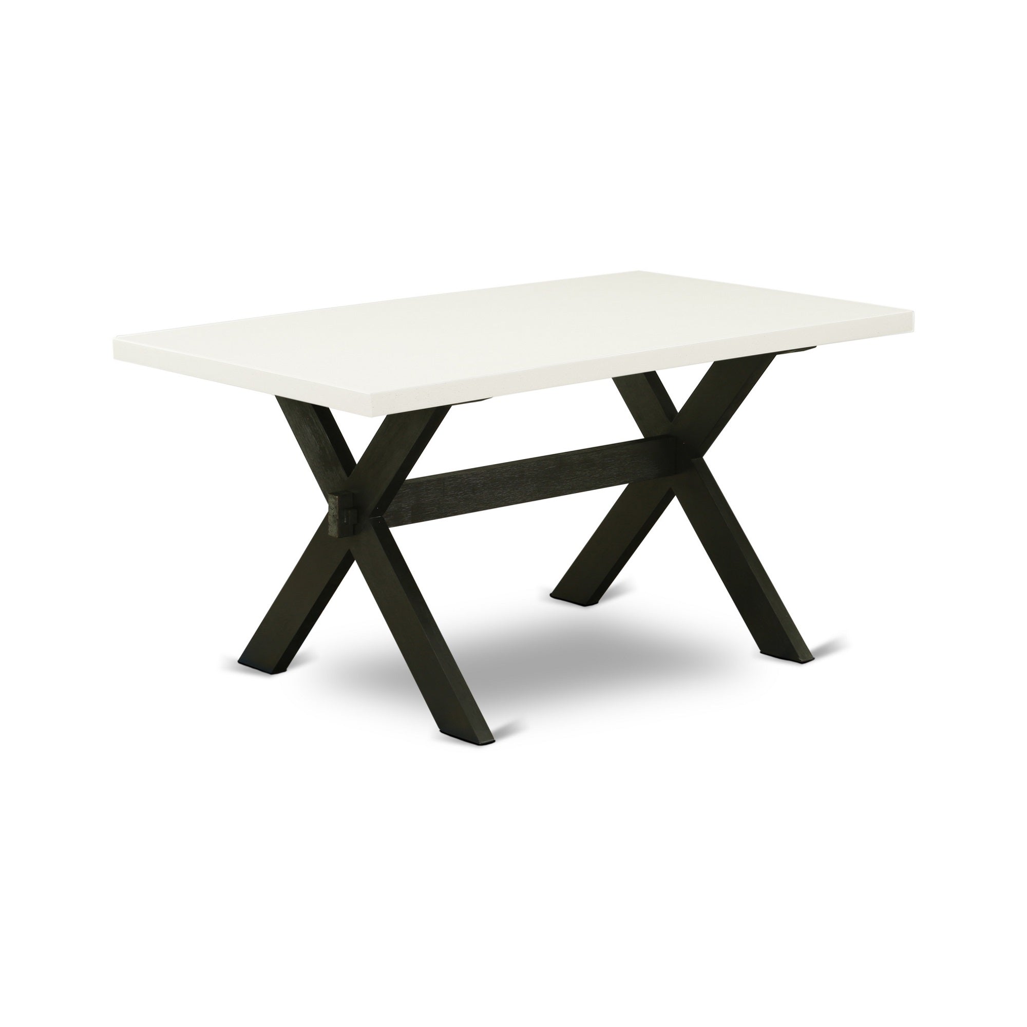 East West Furniture X626El121-6 6-Piece Gorgeous Dinette Set A Superb Linen White Color Dining Table Top And Linen White Color Kitchen Bench And 4 Stunning Linen Fabric Dining Chairs With Nail Heads And Button Tufted Chair Back, Wire Brushed Black Finish
