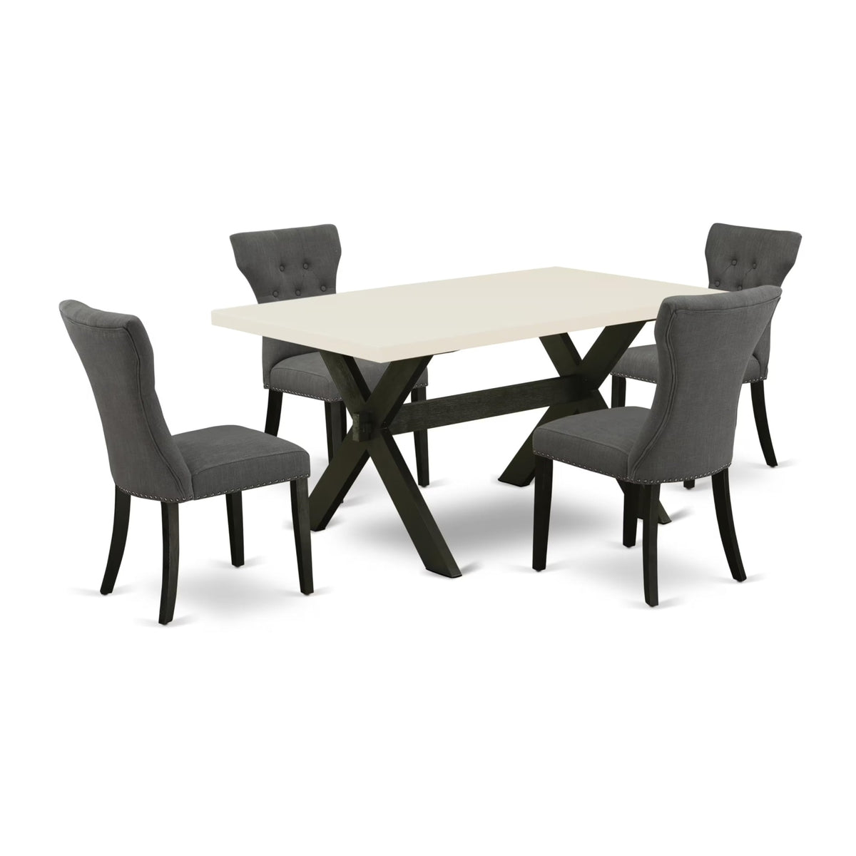 Casafoyer X-Style 5 Piece Room Set Includes A Rectangle Kitchen Table With X-Legs And 4 Dark Gotham Linen Fabric Parson Dining Chairs, 36X60 Inch, X626Ga650-5
