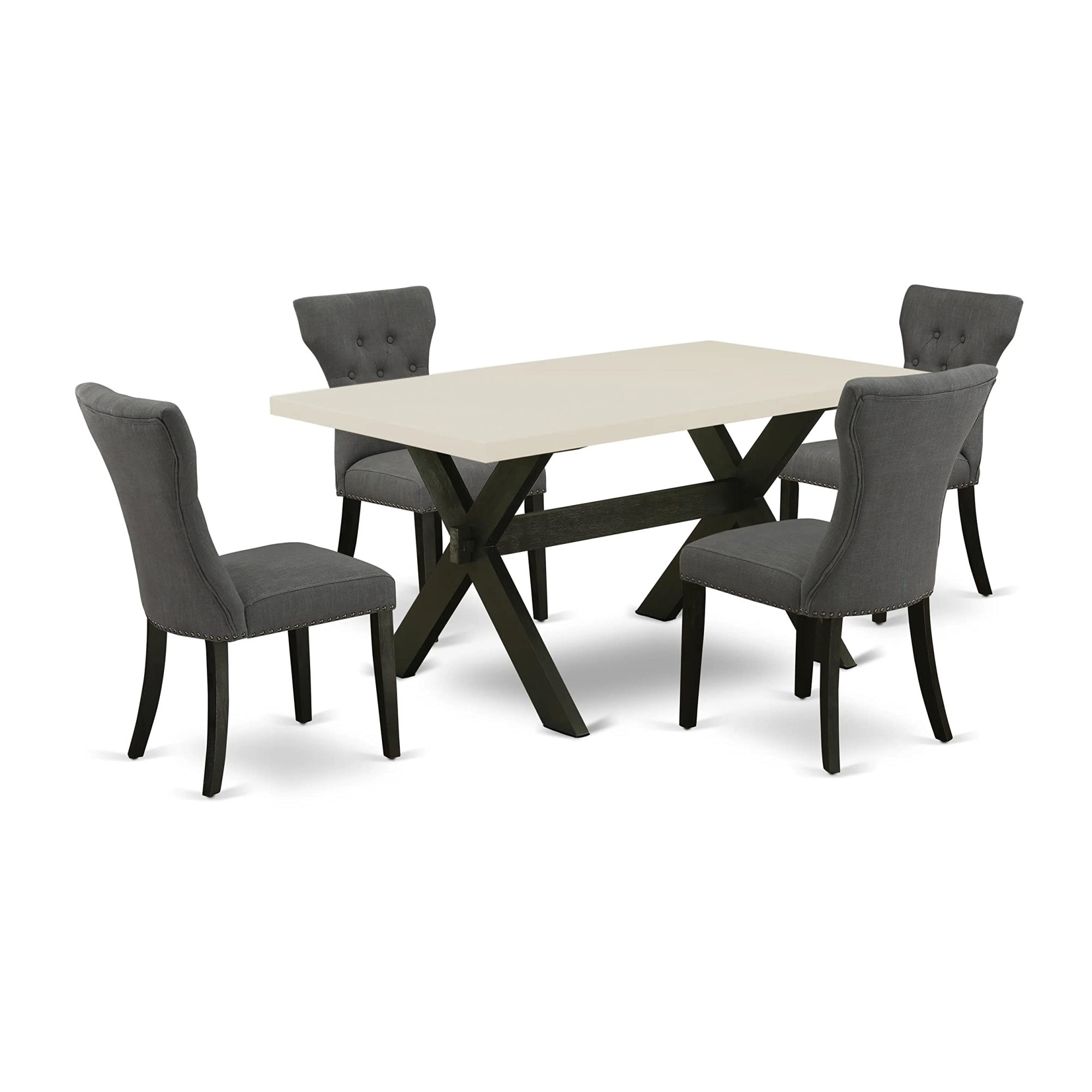 East West Furniture X626Ga650-5 5 Piece Room Set Includes A Rectangle Kitchen Table With X-Legs And 4 Dark Gotham Linen Fabric Parson Dining Chairs, 36X60 Inch