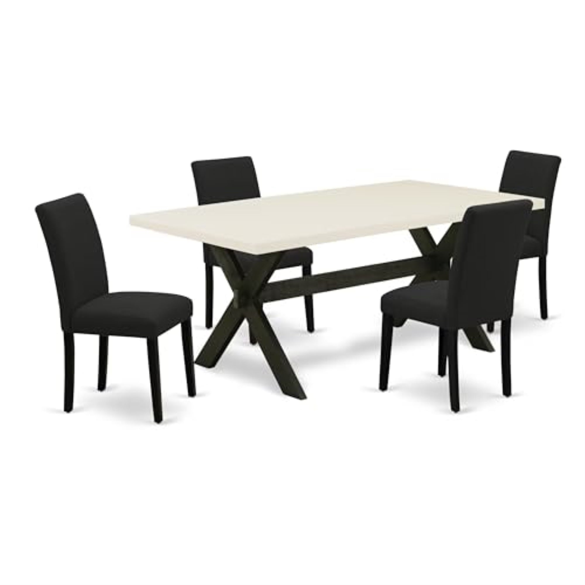 Casafoyer X627Ab624-5 5 Piece Dining Room Furniture Set Includes A Rectangle Dining Table With X-Legs And 4 Black Color Linen Fabric Upholstered Chairs, 40X72 Inch, Multi-Color