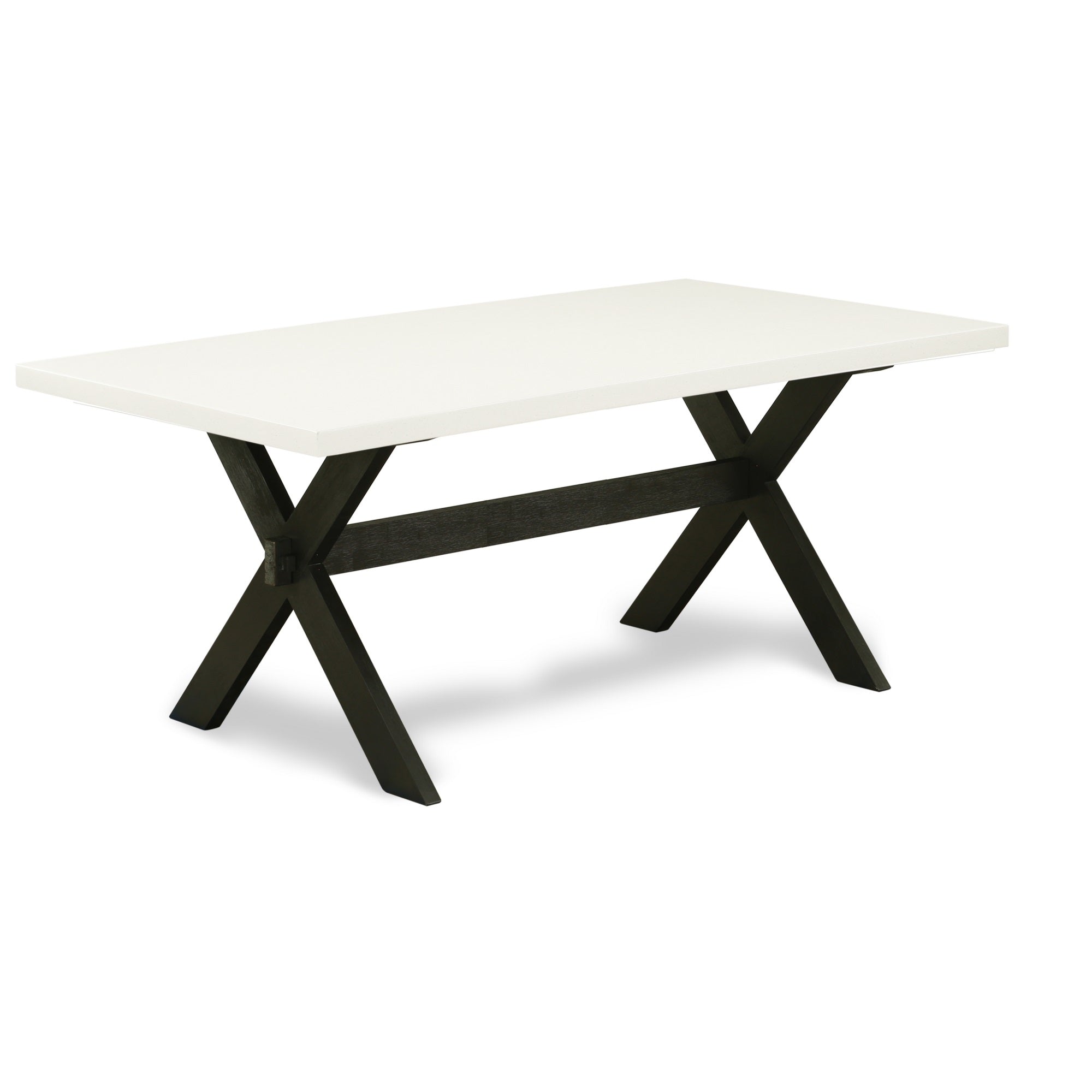 Ergode 7-Pc Dining Table Set - Rectangular Linen White Top, Black X Legs, 6 Mid-Century Chairs With Upholstered Seats - Durable Rubber Wood - Easy Assembly & Cleaning - Versatile Room Decor - 72'X40'X30' Table, 22'X17.2'X36.75' Chairs