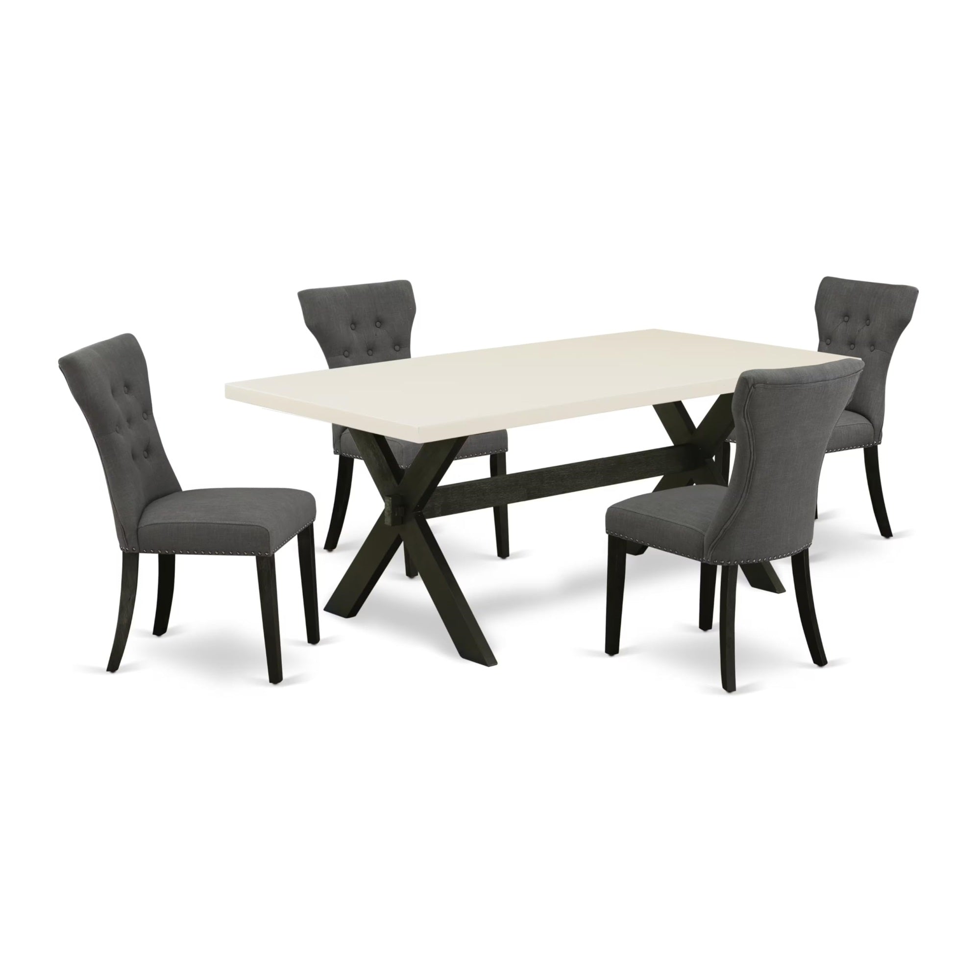 Casafoyer X627Ga650-5 5 Piece Kitchen Table Set For 4 Includes A Rectangle Dining Room Table With X-Legs And 4 Dark Gotham Linen Fabric Upholstered Chairs, 40X72 Inch, Multi-Color