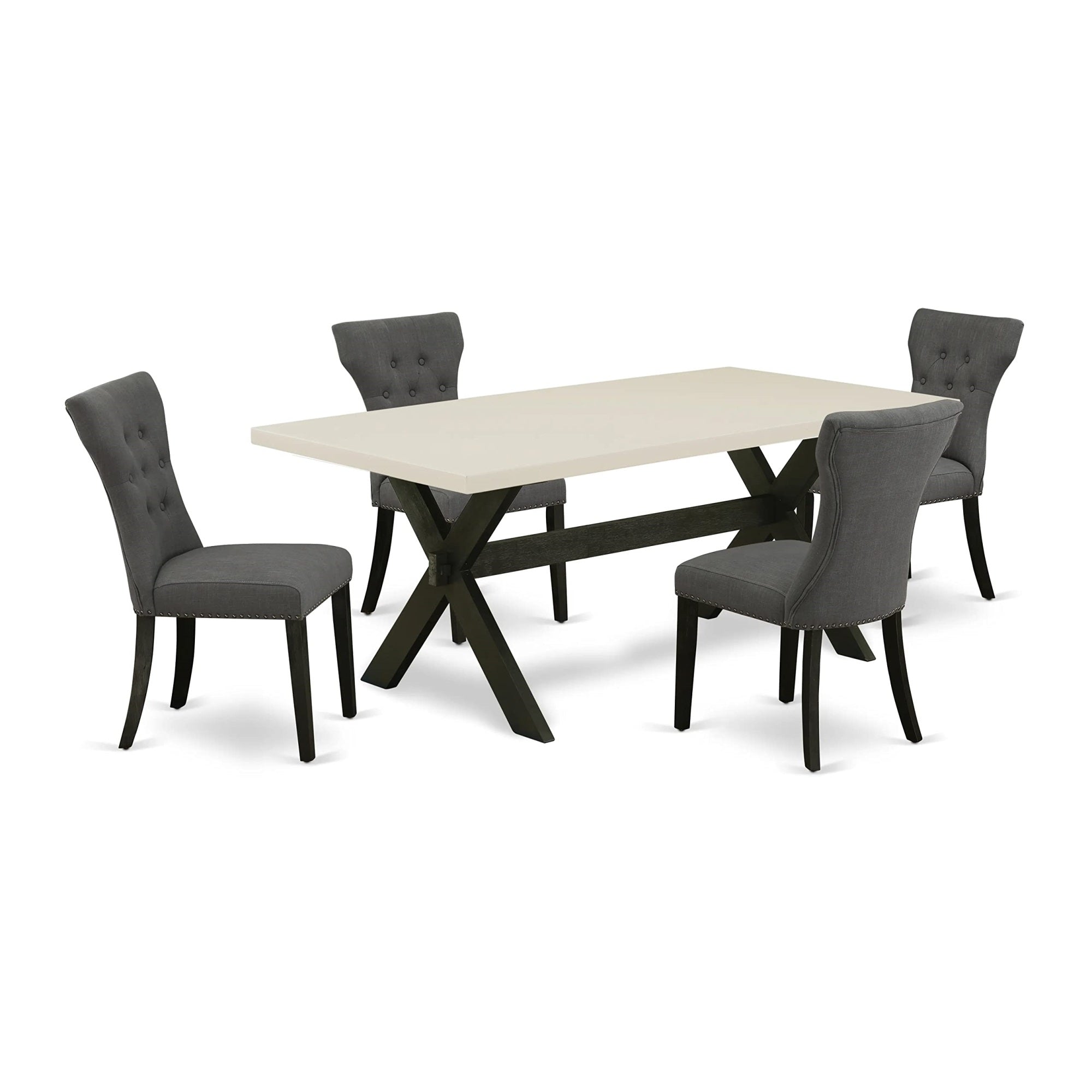East West Furniture X627Ga650-5 5 Piece Kitchen Table Set For 4 Includes A Rectangle Dining Room Table With X-Legs And 4 Dark Gotham Linen Fabric Upholstered Chairs, 40X72 Inch, Multi-Color