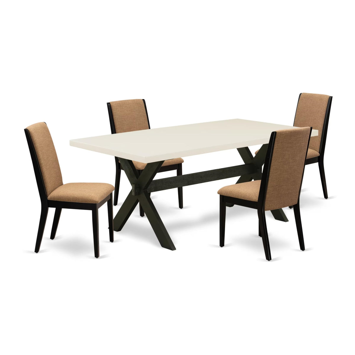 Casafoyer X627La147-5 5 Piece Dining Set Includes A Rectangle Dining Room Table With X-Legs And 4 Light Sable Linen Fabric Upholstered Parson Chairs, 40X72 Inch, Multi-Color