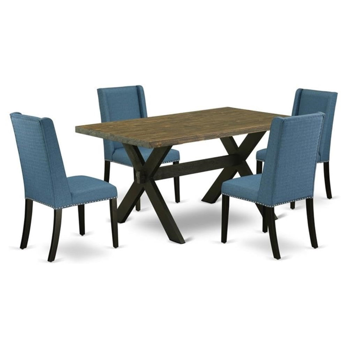 Casafoyer X676Fl121-5 7 Piece Kitchen Set Consist Of A Rectangle Table With X-Legs And 6 Doeskin Linen Fabric Parsons Dining Chairs, 36X60 Inch, Multi-Color