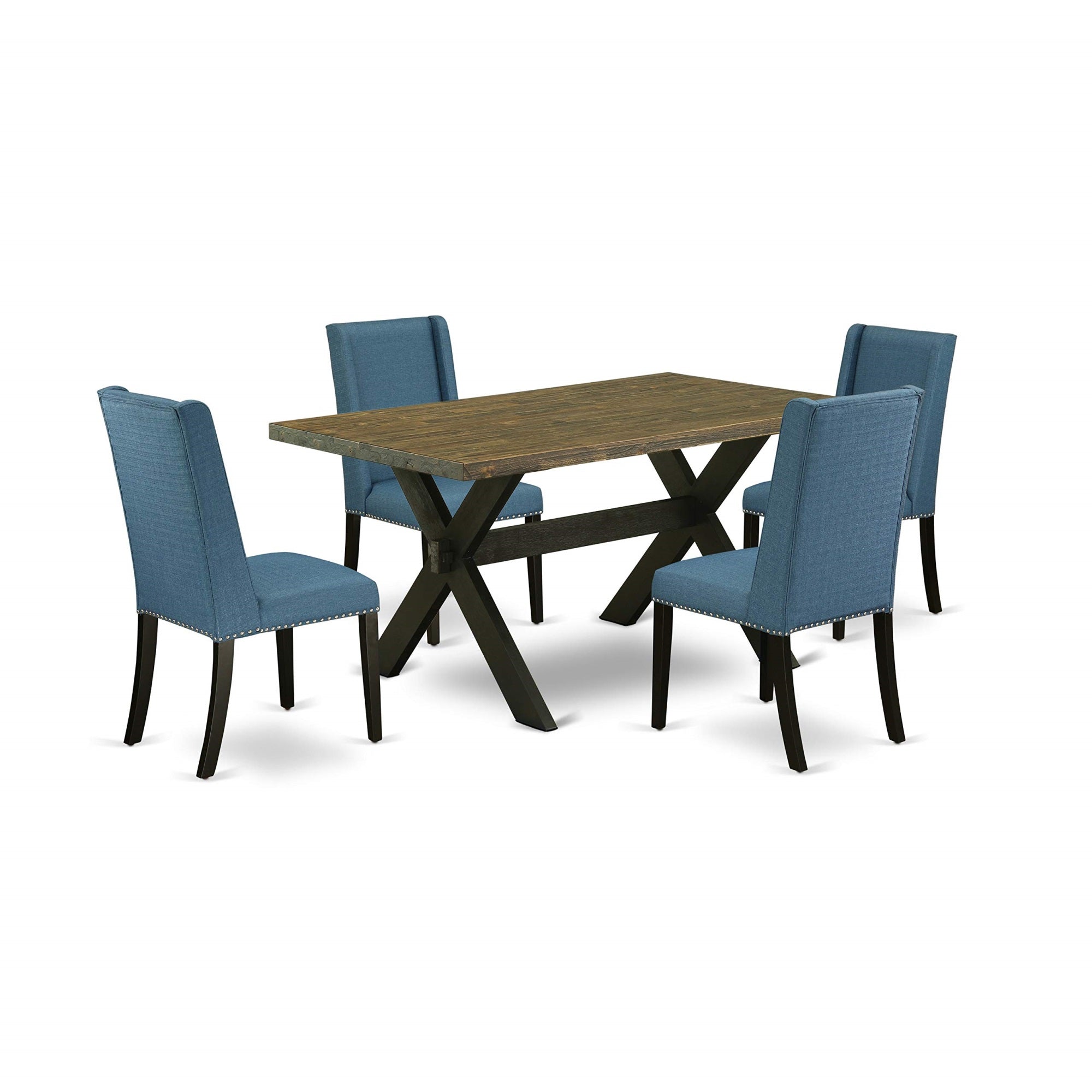 East West Furniture X676Fl121-5 7 Piece Kitchen Set Consist Of A Rectangle Table With X-Legs And 6 Doeskin Linen Fabric Parsons Dining Chairs, 36X60 Inch, Multi-Color