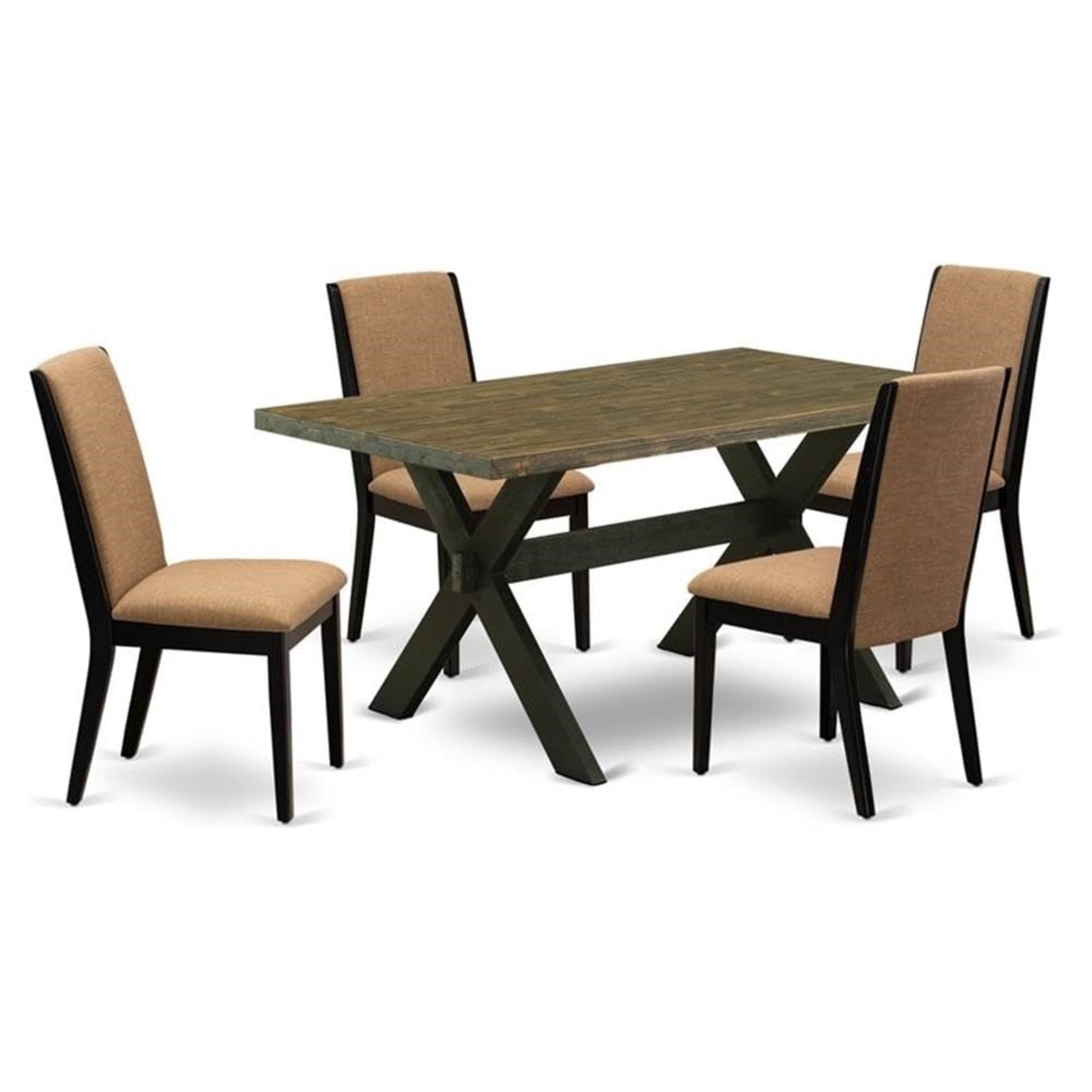 Casafoyer X676La147-5 5 Piece Dining Table Set For 4 Includes A Rectangle Kitchen Table With X-Legs And 4 Light Sable Linen Fabric Upholstered Chairs, 36X60 Inch, Multi-Color
