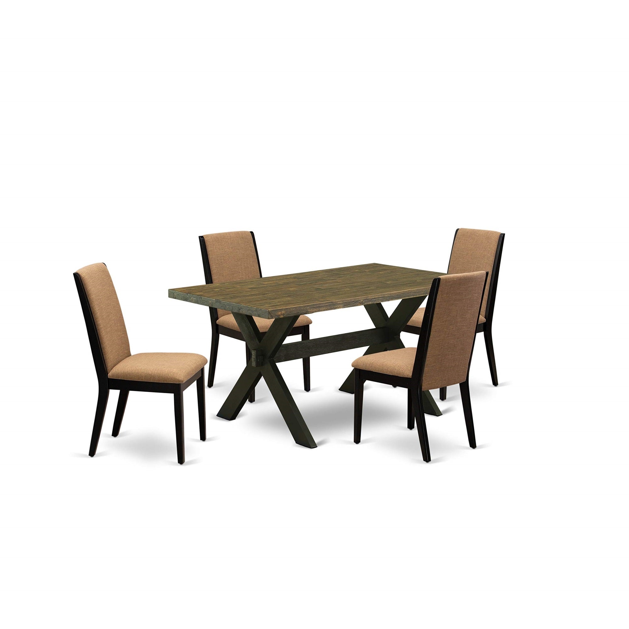 East West Furniture X676La147-5 5 Piece Dining Set For 4 Includes A Rectangle Kitchen Table With X-Legs And 4 Light Sable Linen Fabric Upholstered Chairs, 36X60 Inch