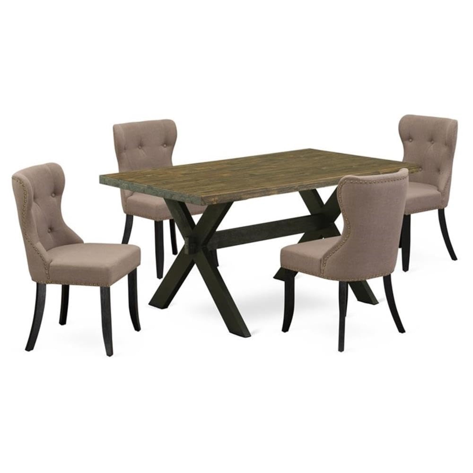 Casafoyer X676Si648-5 5 Piece Kitchen Table Set For 4 Includes A Rectangle Dining Room Table With X-Legs And 4 Coffee Linen Fabric Upholstered Chairs, 36X60 Inch, Multi-Color